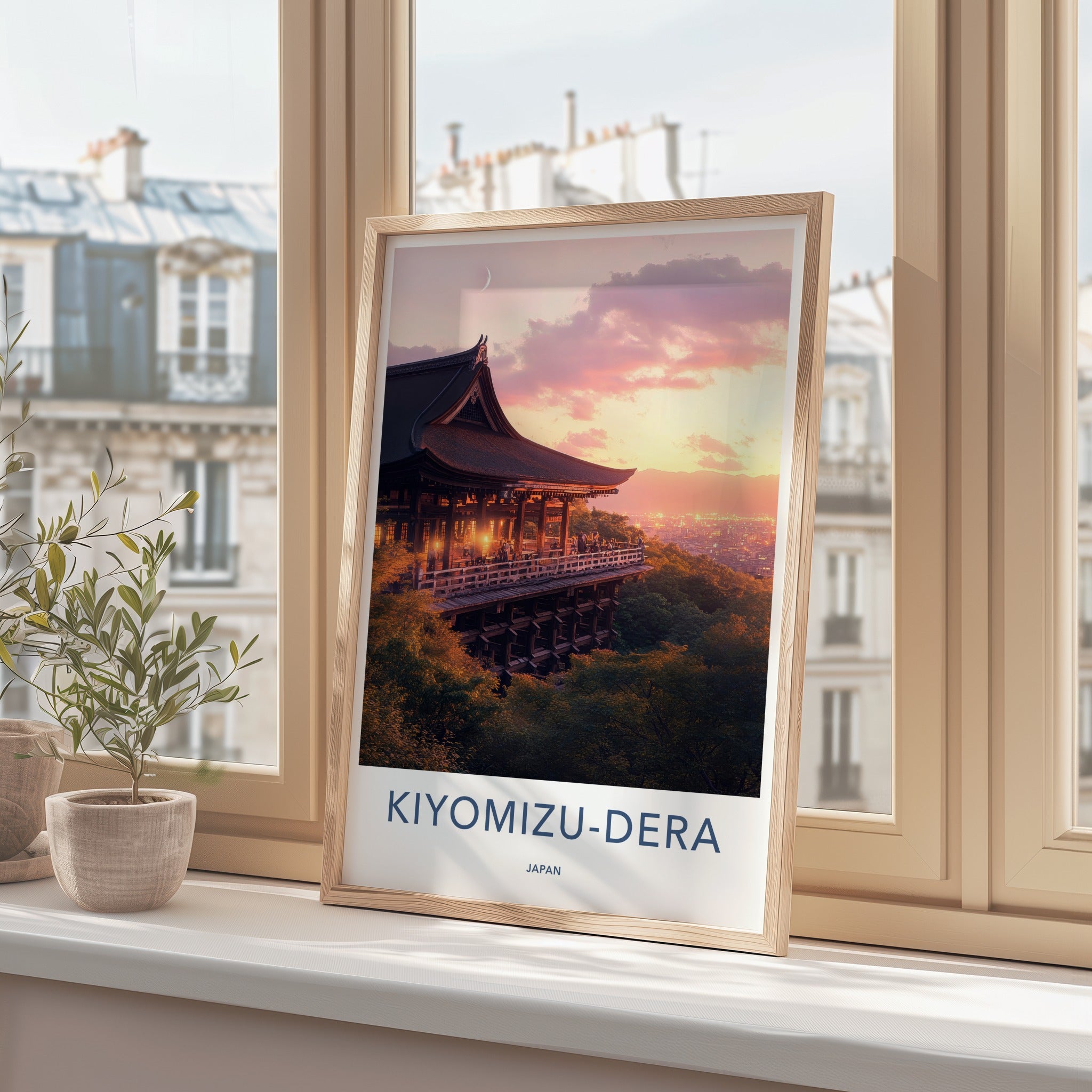 Kiyomizu-Dera Poster - Japan Travel Art - Temple Sunset Moon Home Decor