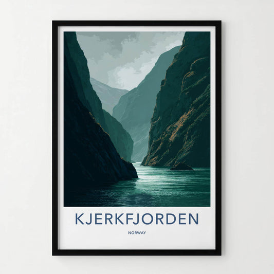 KJERKFJORDEN Poster - Norway Travel Art - Dramatic Fjord Cliffs Wall Decor