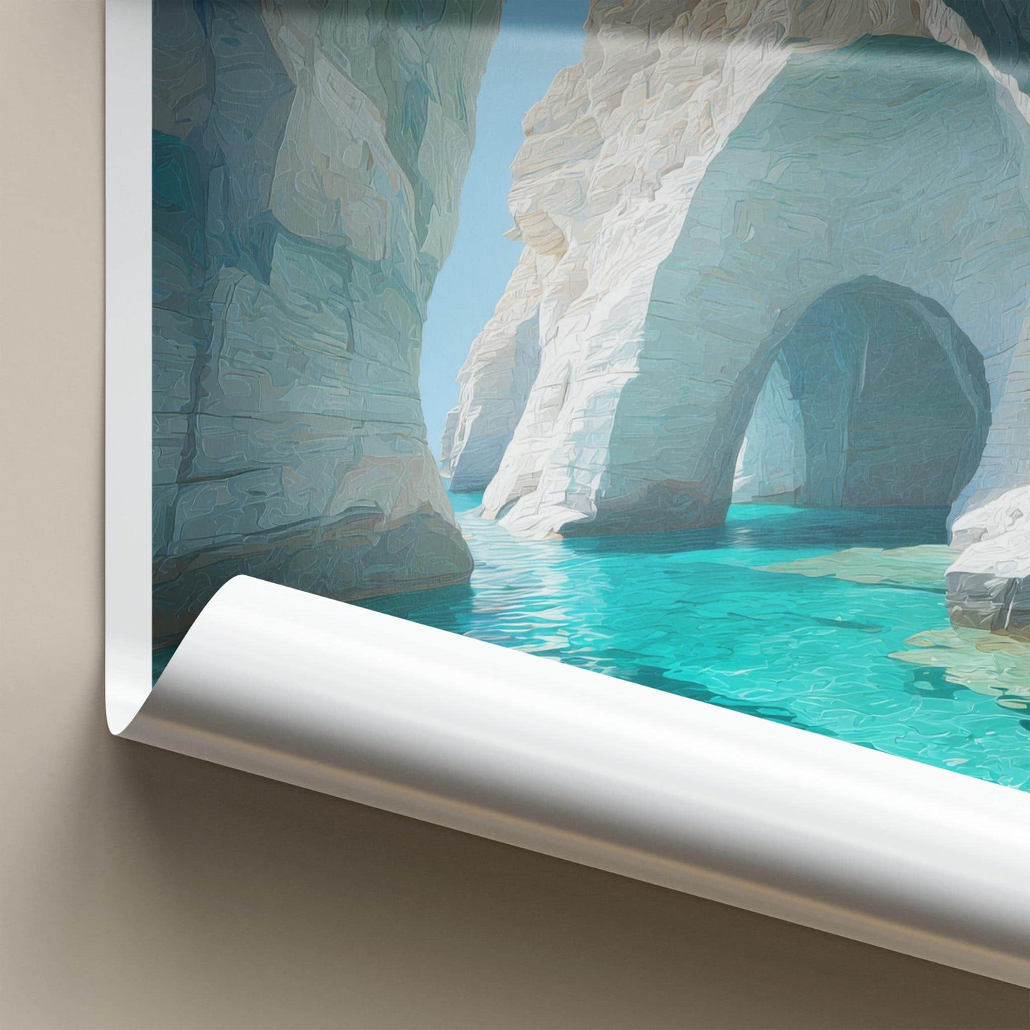Kleftiko Poster - Greece Travel Art - Limestone Cave Water Wall Decor