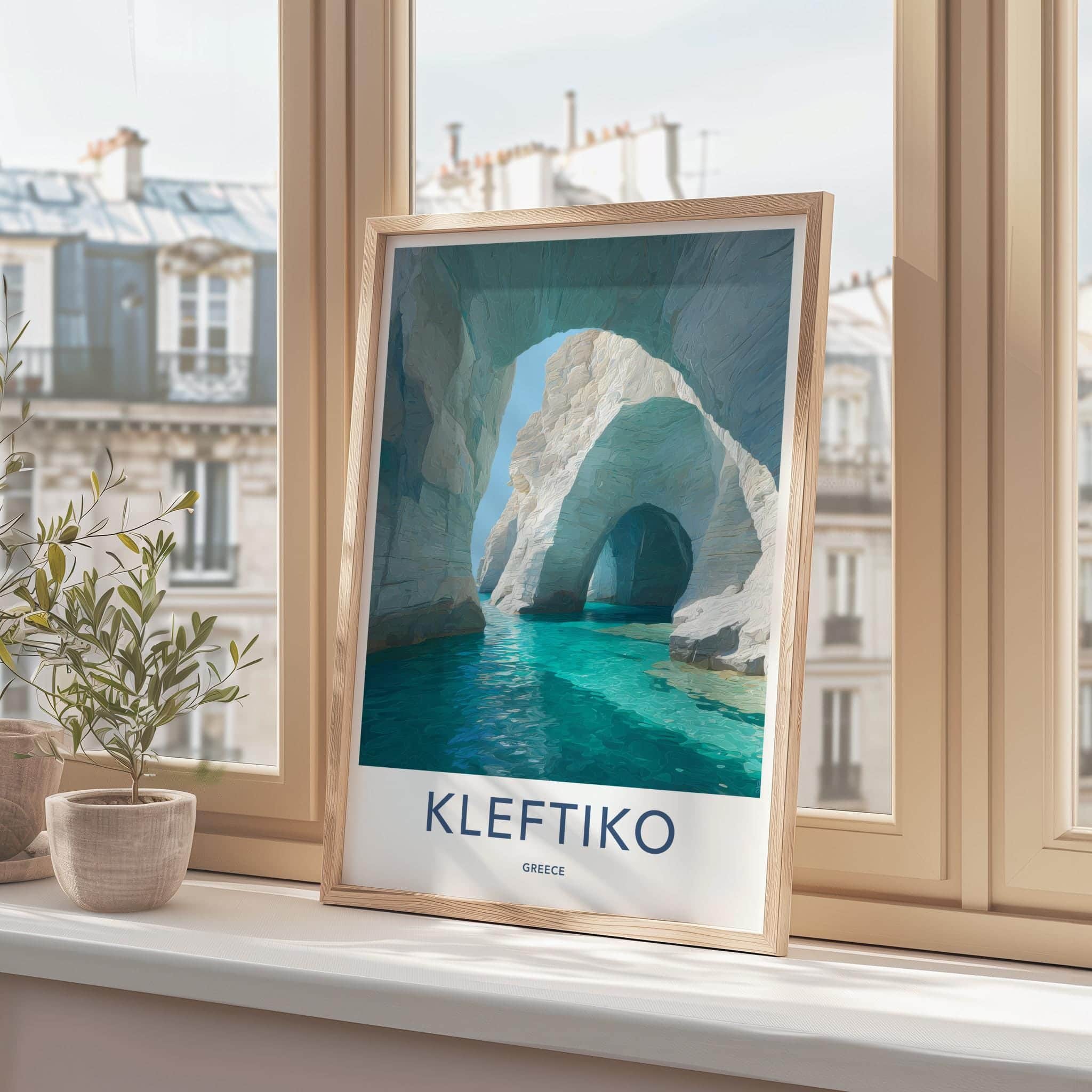 Kleftiko Poster - Greece Travel Art - Limestone Cave Water Wall Decor