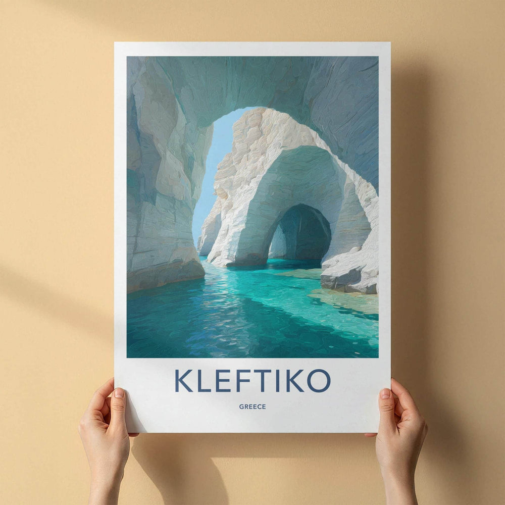 Kleftiko Poster - Greece Travel Art - Limestone Cave Water Wall Decor