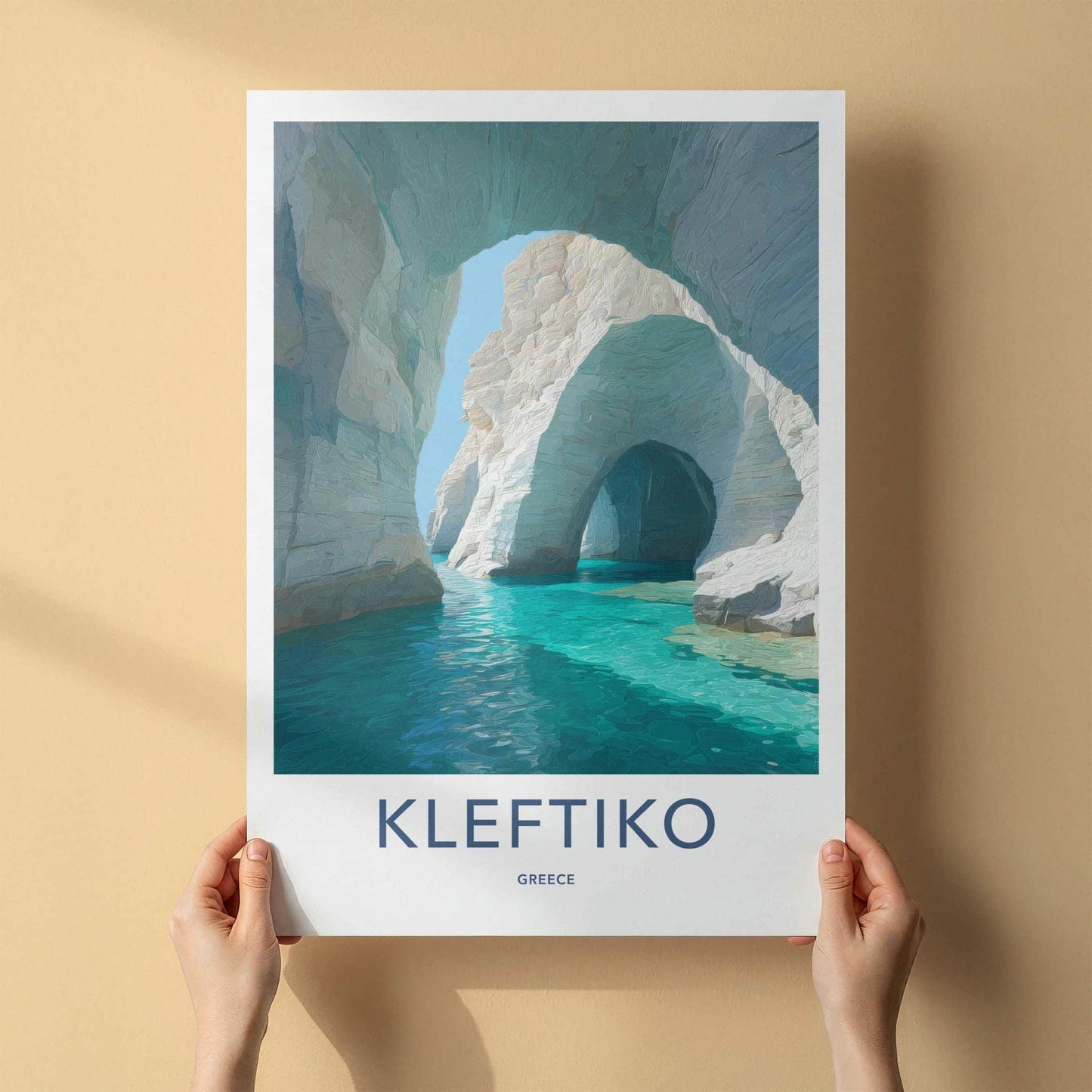 Kleftiko Poster - Greece Travel Art - Limestone Cave Water Wall Decor