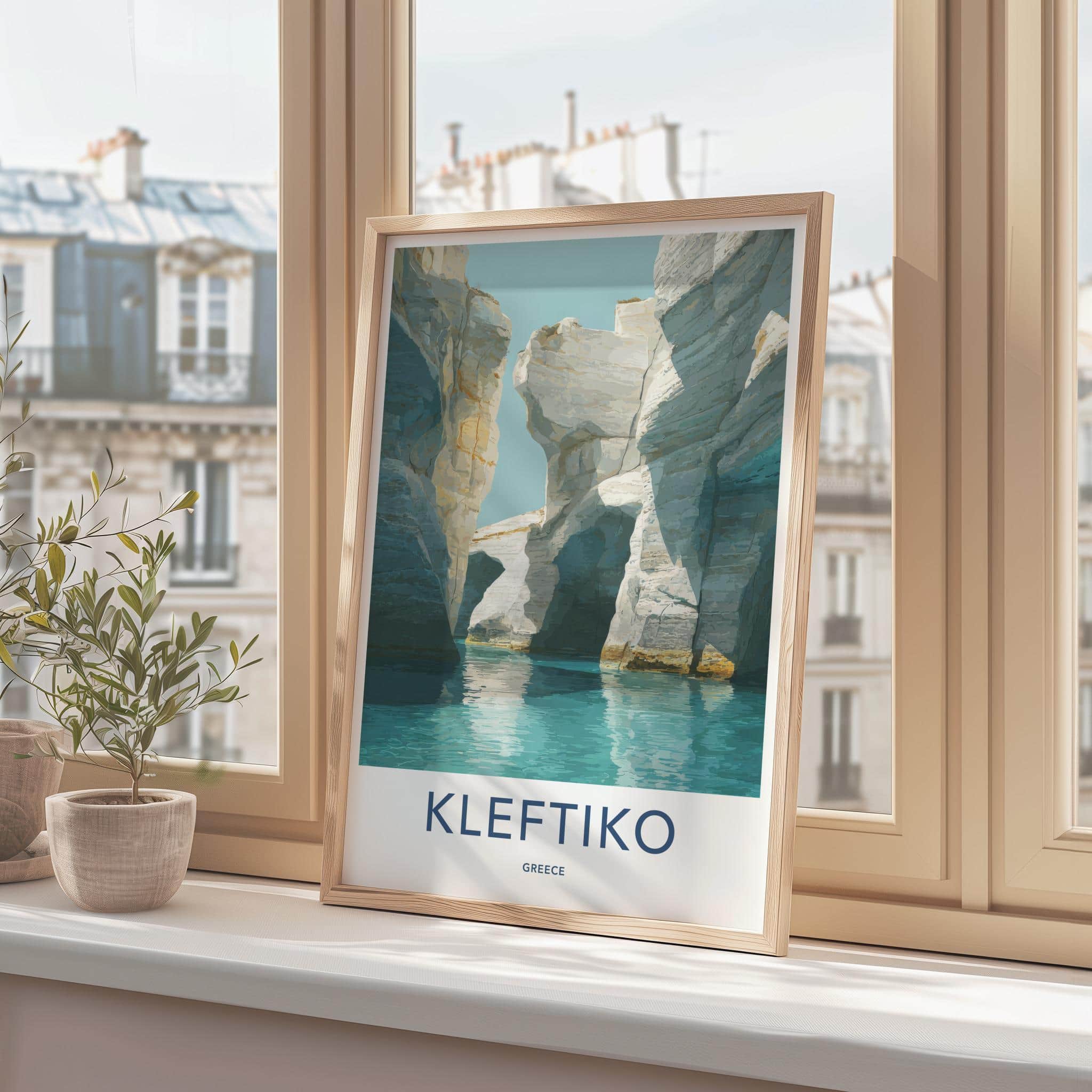 Kleftiko Poster - Greece Travel Art - White Sea Grotto Lounge Decor