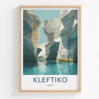 Kleftiko Poster - Greece Travel Art - White Sea Grotto Lounge Decor