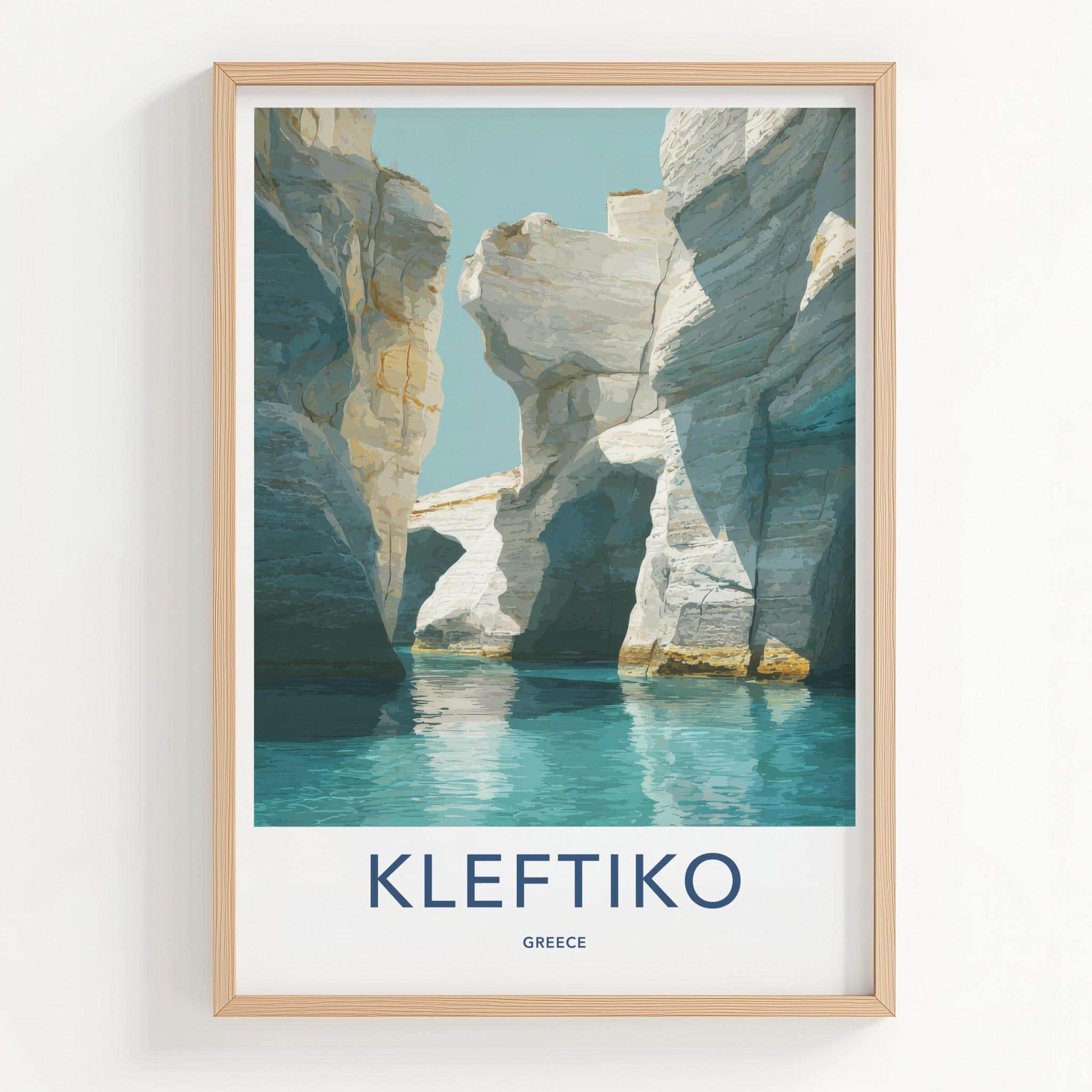 Kleftiko Poster - Greece Travel Art - White Sea Grotto Lounge Decor
