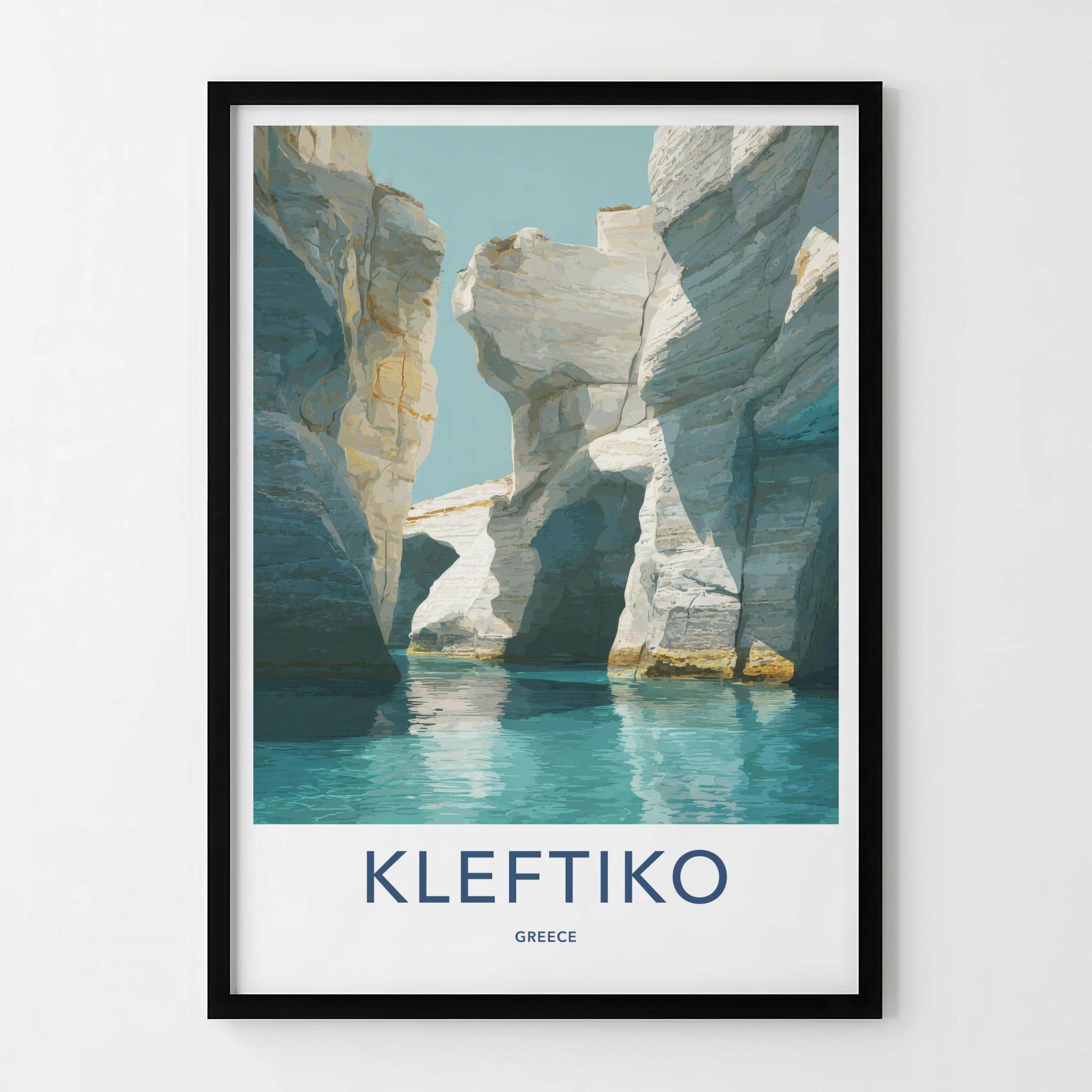 Kleftiko Poster - Greece Travel Art - White Sea Grotto Lounge Decor