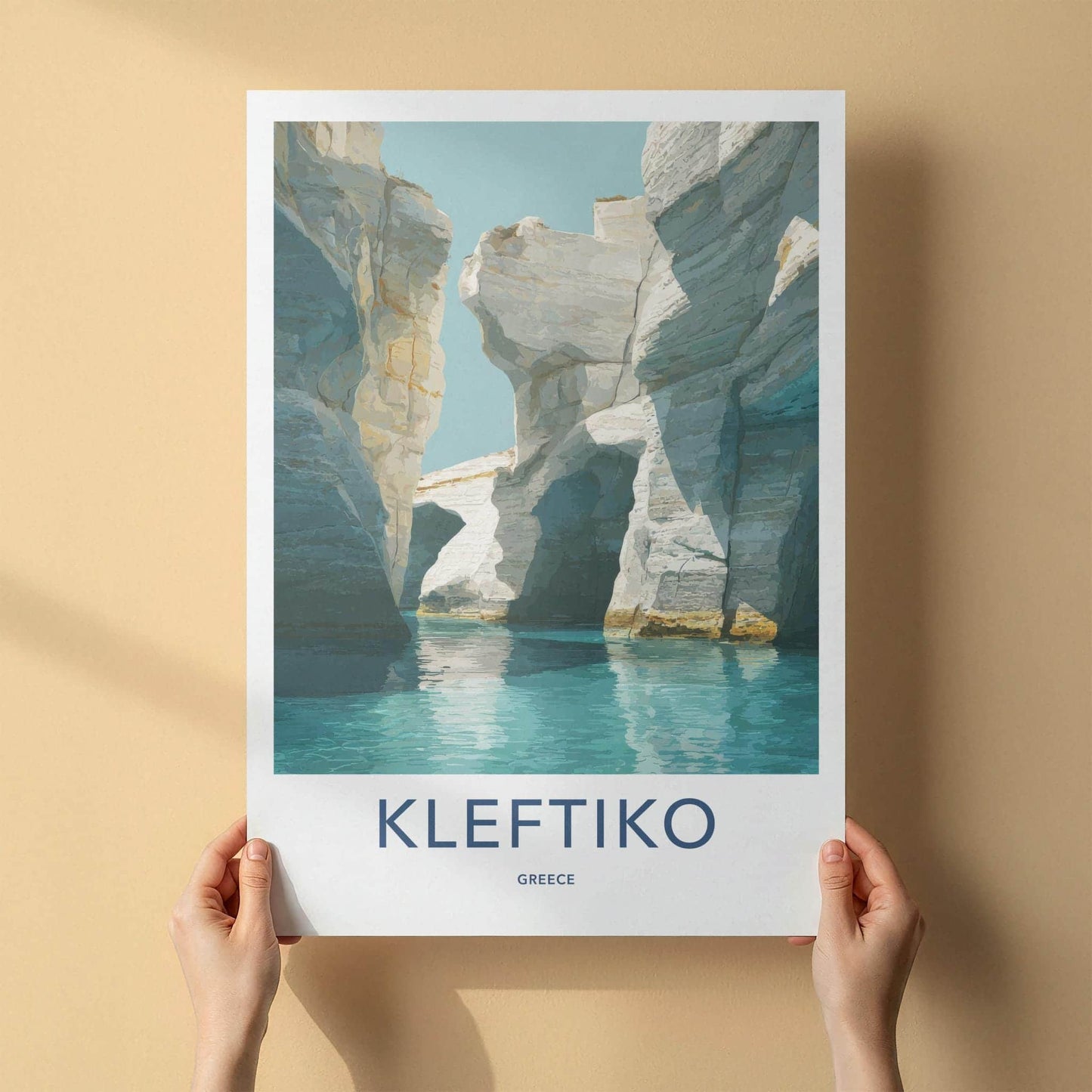 Kleftiko Poster - Greece Travel Art - White Sea Grotto Lounge Decor