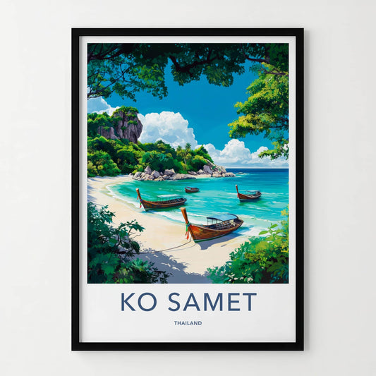 Ko Samet Poster - Thailand Travel Art - Serene Beach Boats Home Decor