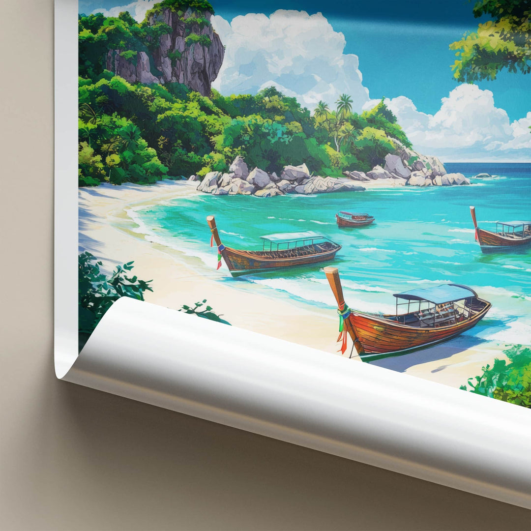 Ko Samet Poster - Thailand Travel Art - Serene Beach Boats Home Decor