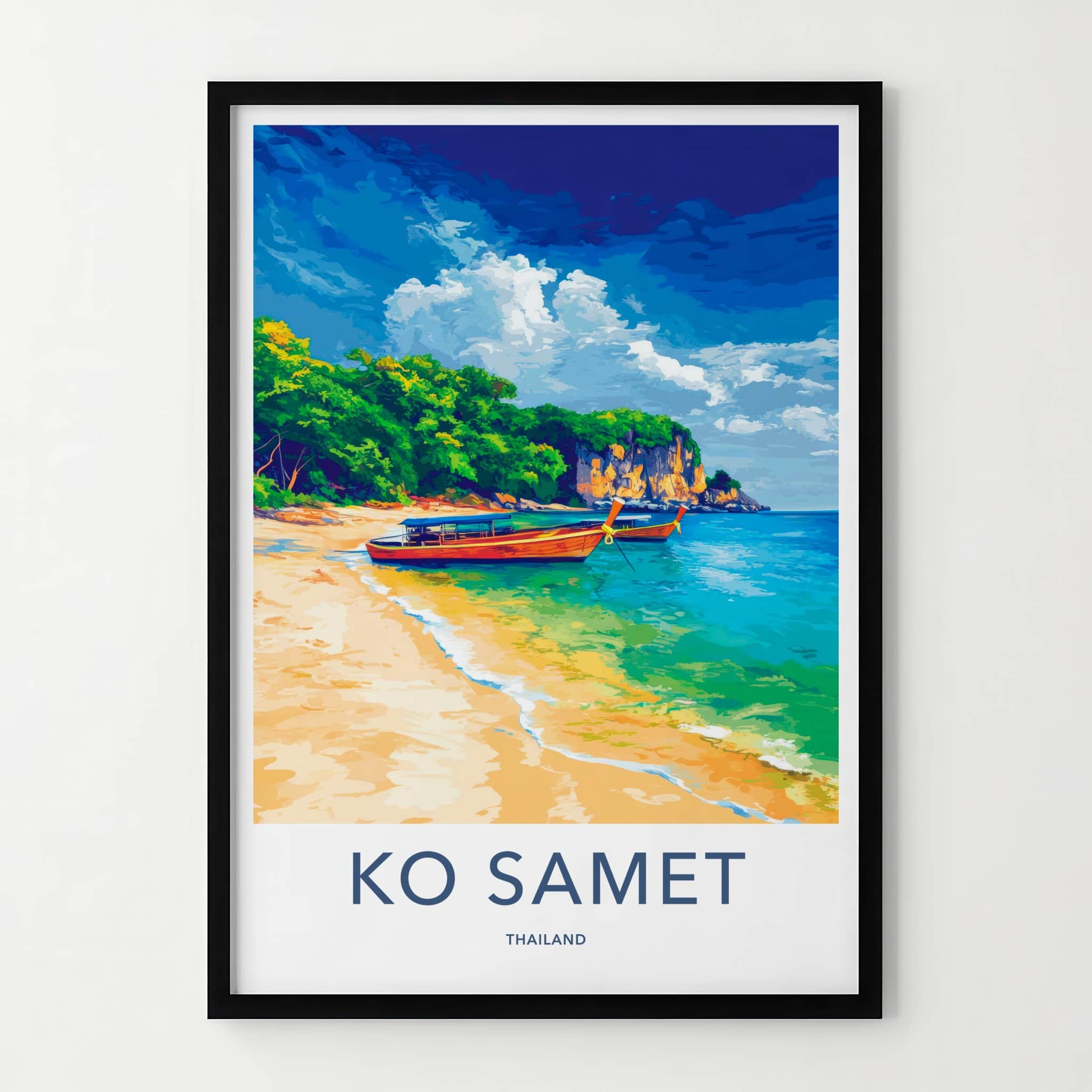 Ko Samet Poster - Thailand Travel Art - Tropical Beach Boats Home Decor