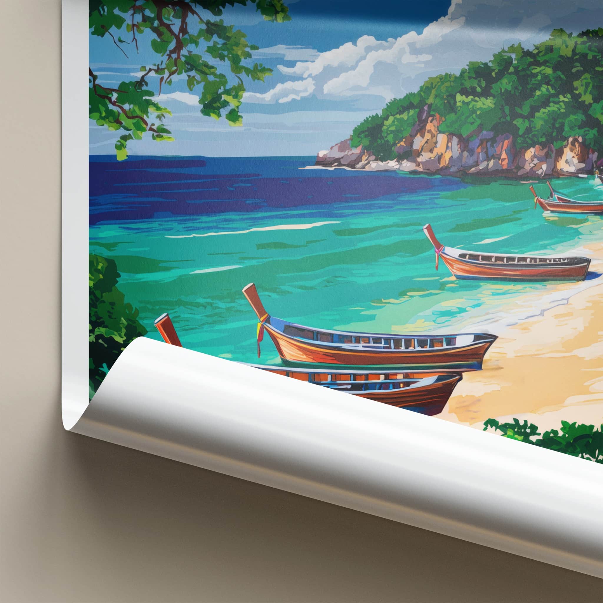 KO SAMET Poster - Thailand Travel Art - Tropical Beach Boats Home Decor