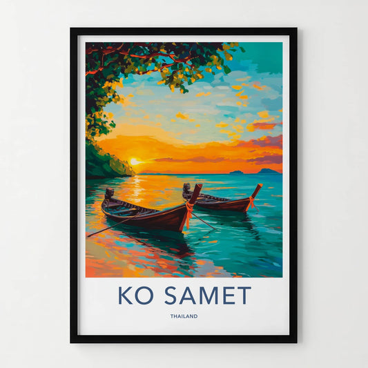 KO SAMET Poster - Thailand Travel Print - Tropical Sunset Boats Wall Decor
