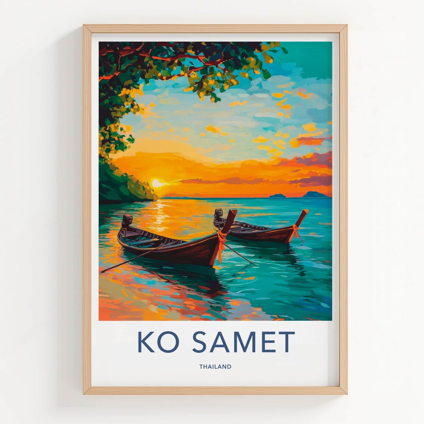 KO SAMET Poster - Thailand Travel Print - Tropical Sunset Boats Wall Decor