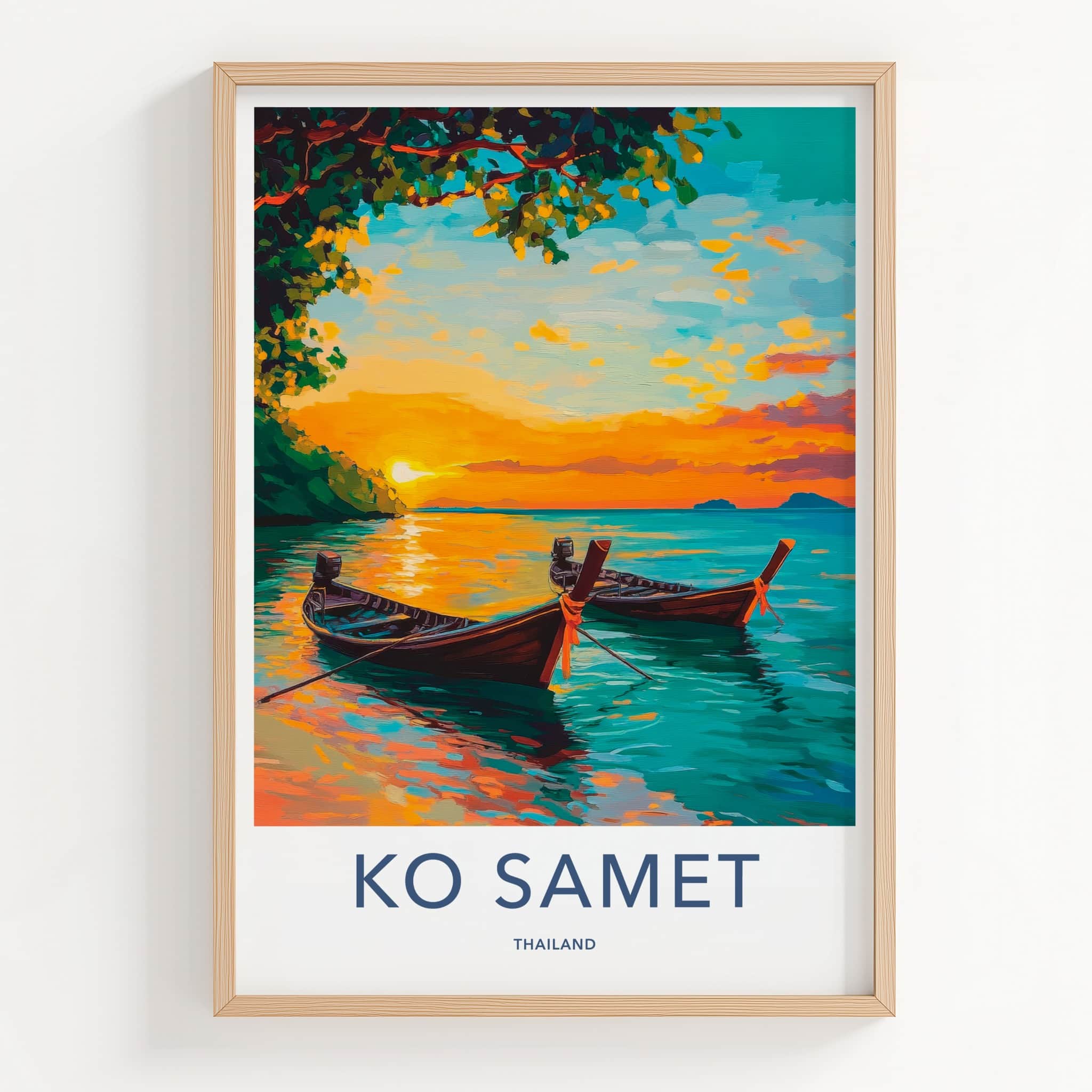 KO SAMET Poster - Thailand Travel Print - Tropical Sunset Boats Wall Decor
