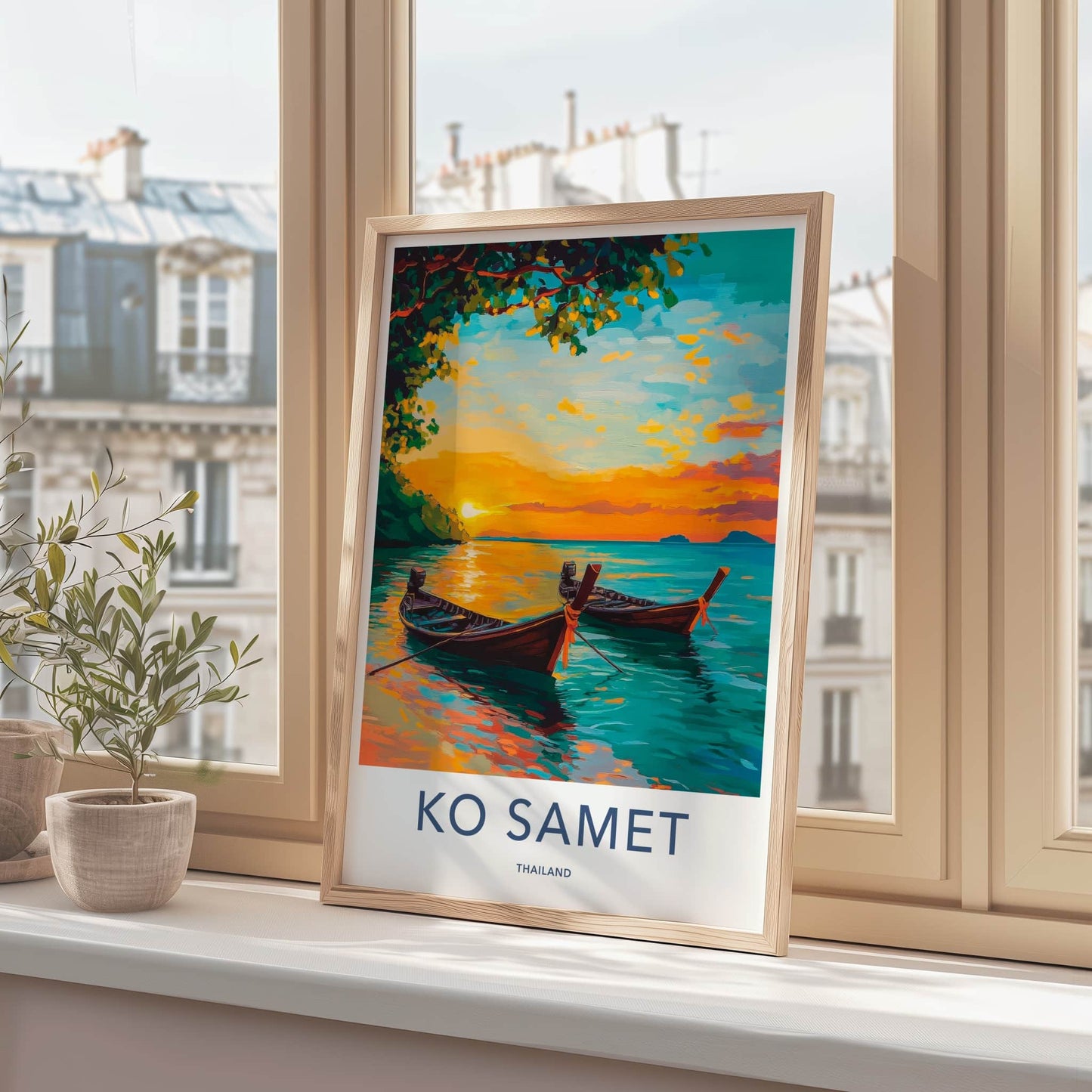 KO SAMET Poster - Thailand Travel Print - Tropical Sunset Boats Wall Decor