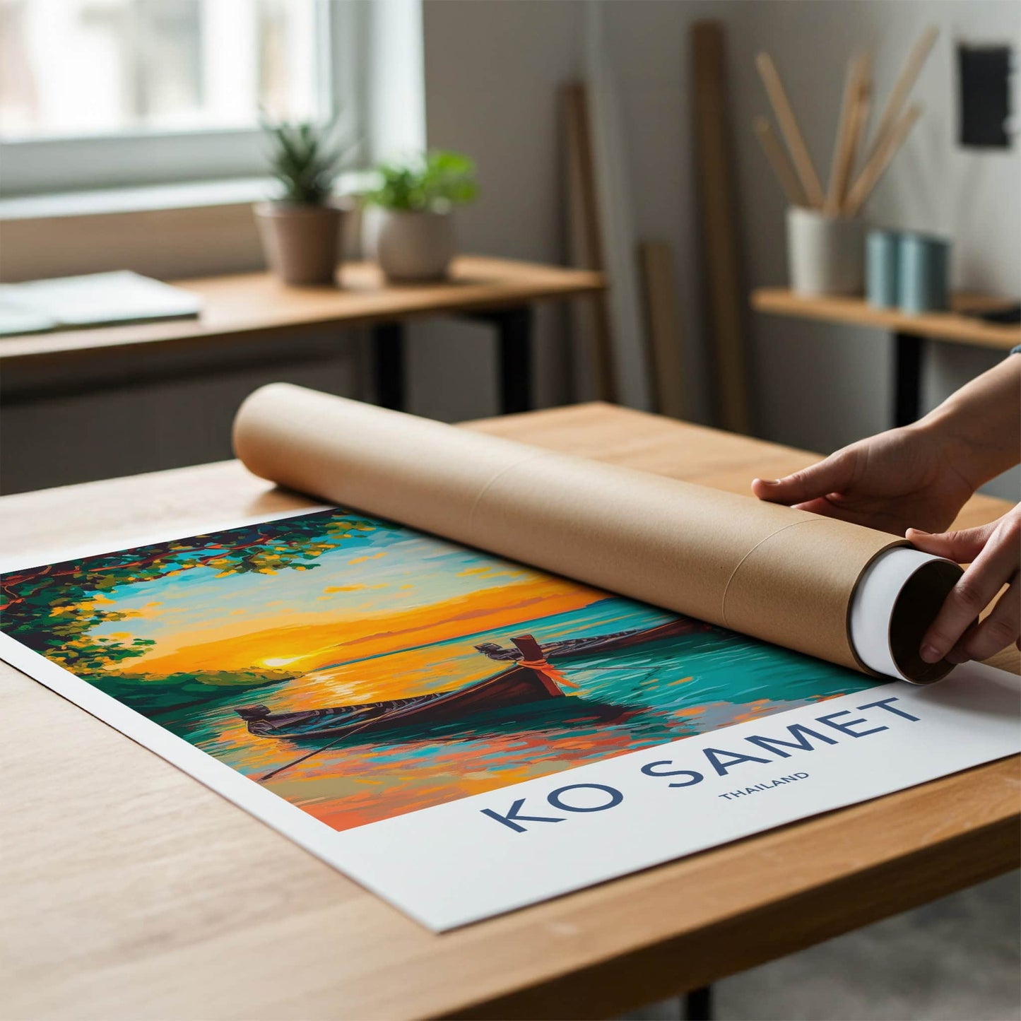 KO SAMET Poster - Thailand Travel Print - Tropical Sunset Boats Wall Decor