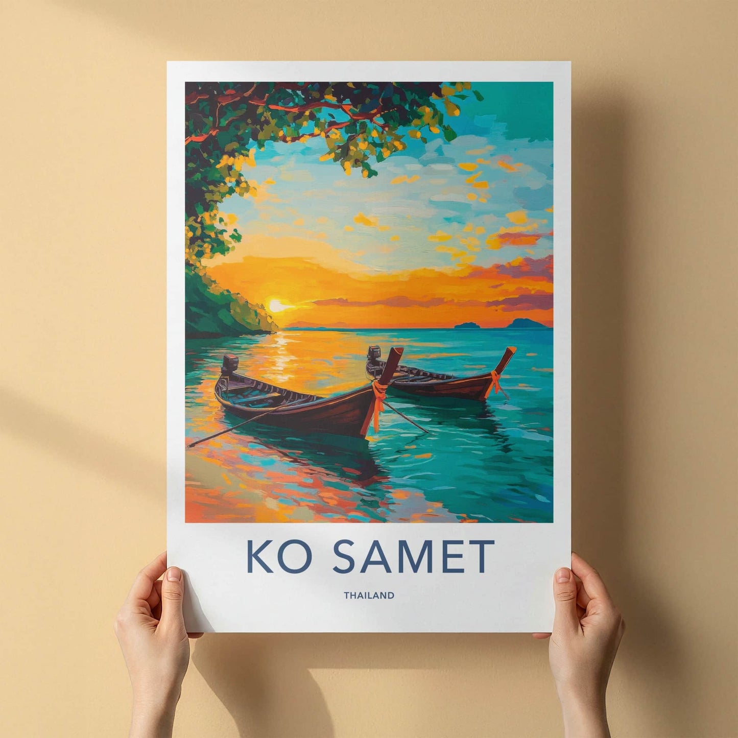 KO SAMET Poster - Thailand Travel Print - Tropical Sunset Boats Wall Decor