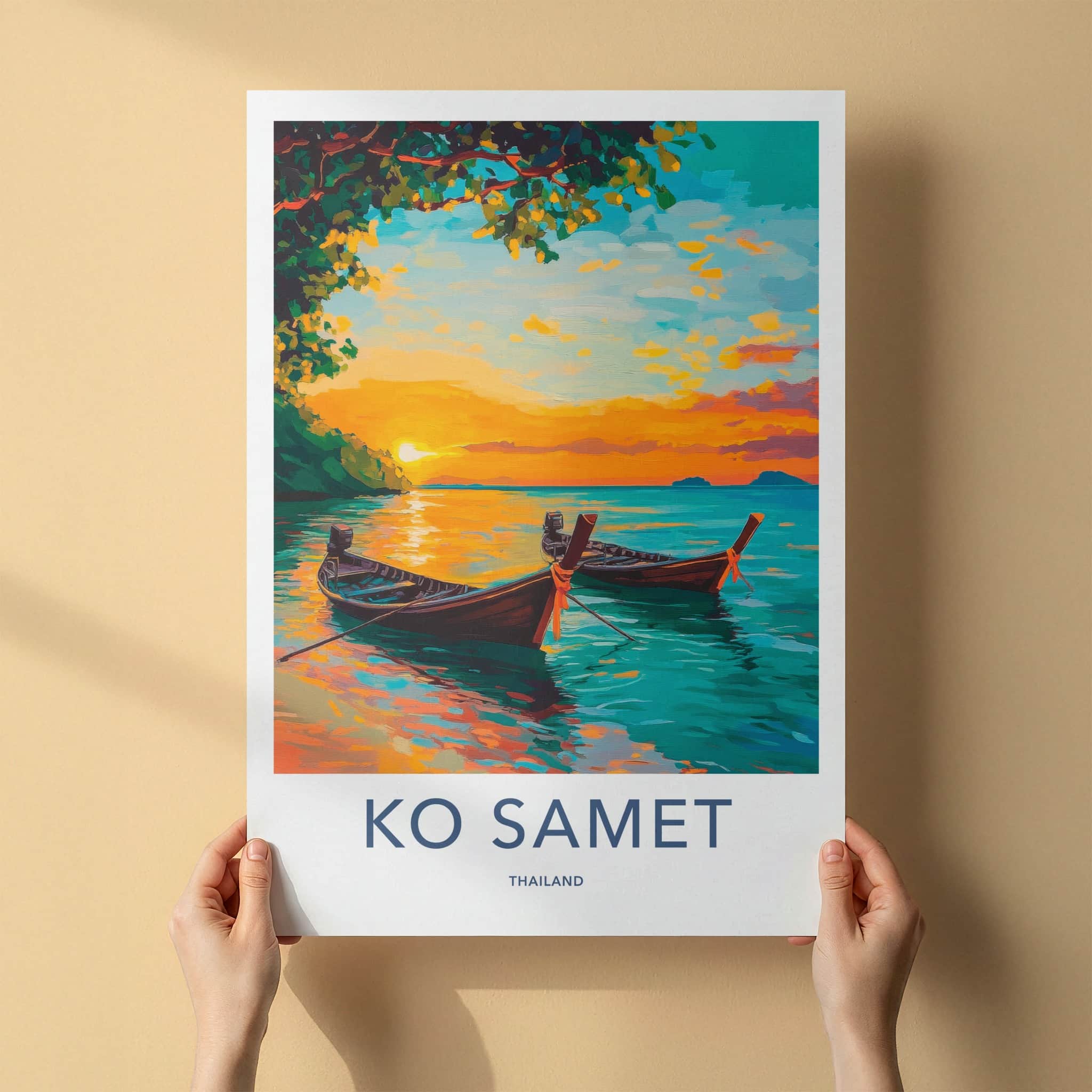 KO SAMET Poster - Thailand Travel Print - Tropical Sunset Boats Wall Decor