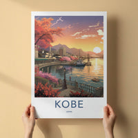 Kobe Poster - Japan Travel Art - Sunset Harbor Bloom Home Decor