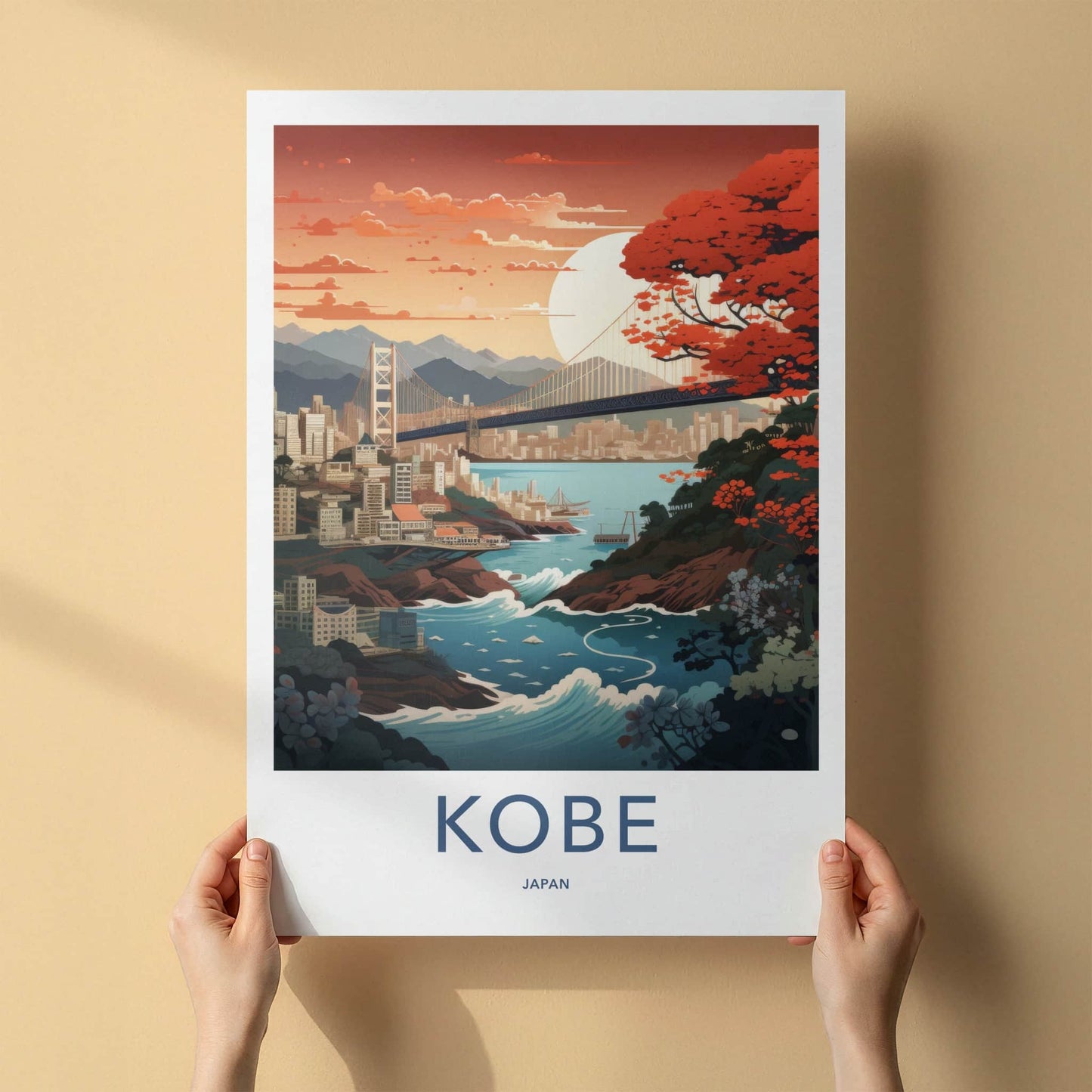 Kobe Poster - Japan Travel Art - Vibrant Bridge City Home Decor