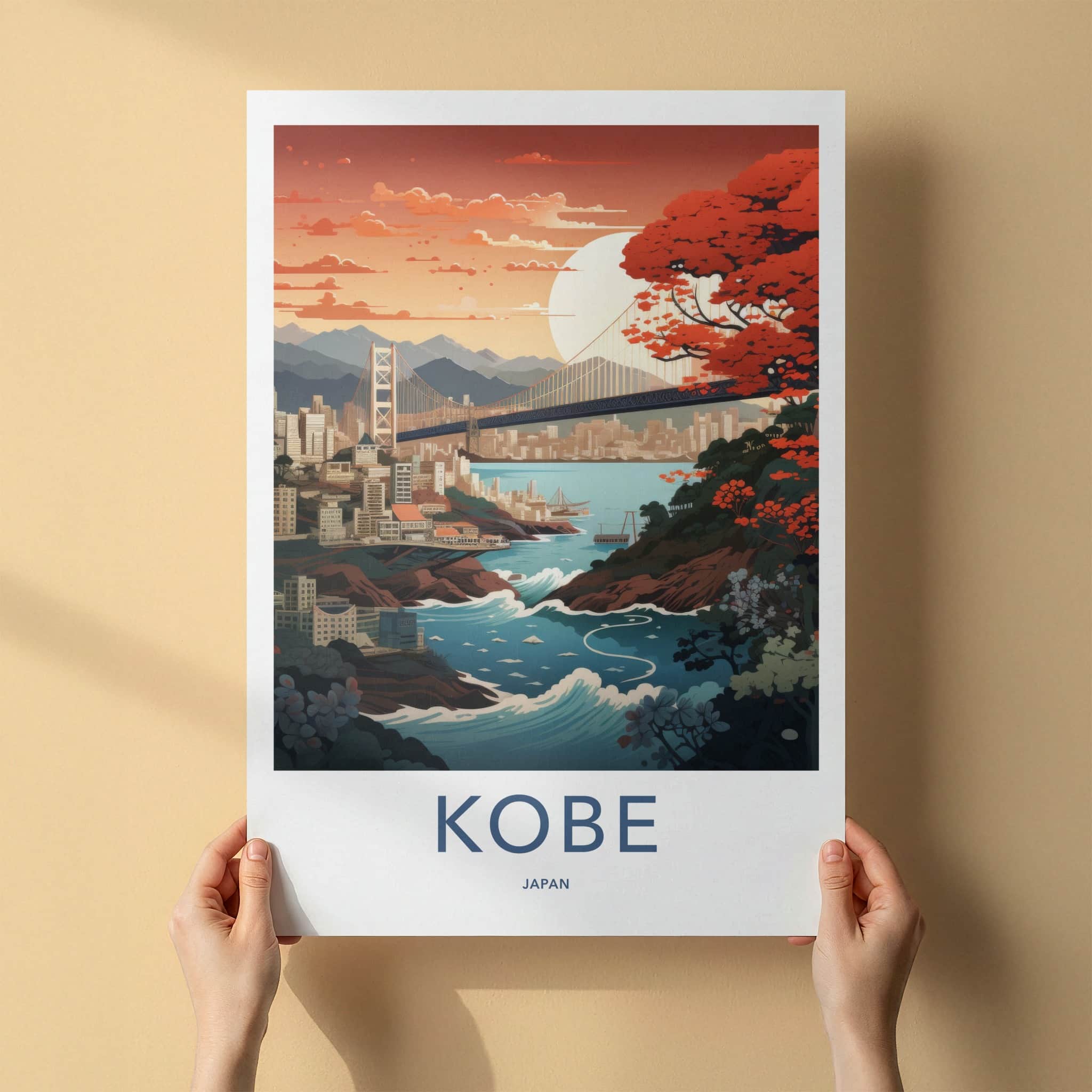 Kobe Poster - Japan Travel Art - Vibrant Bridge City Home Decor
