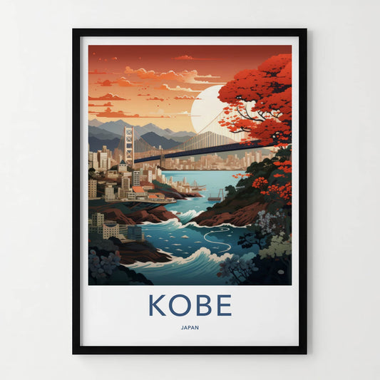 Kobe Poster - Japan Travel Art - Vibrant Bridge City Home Decor
