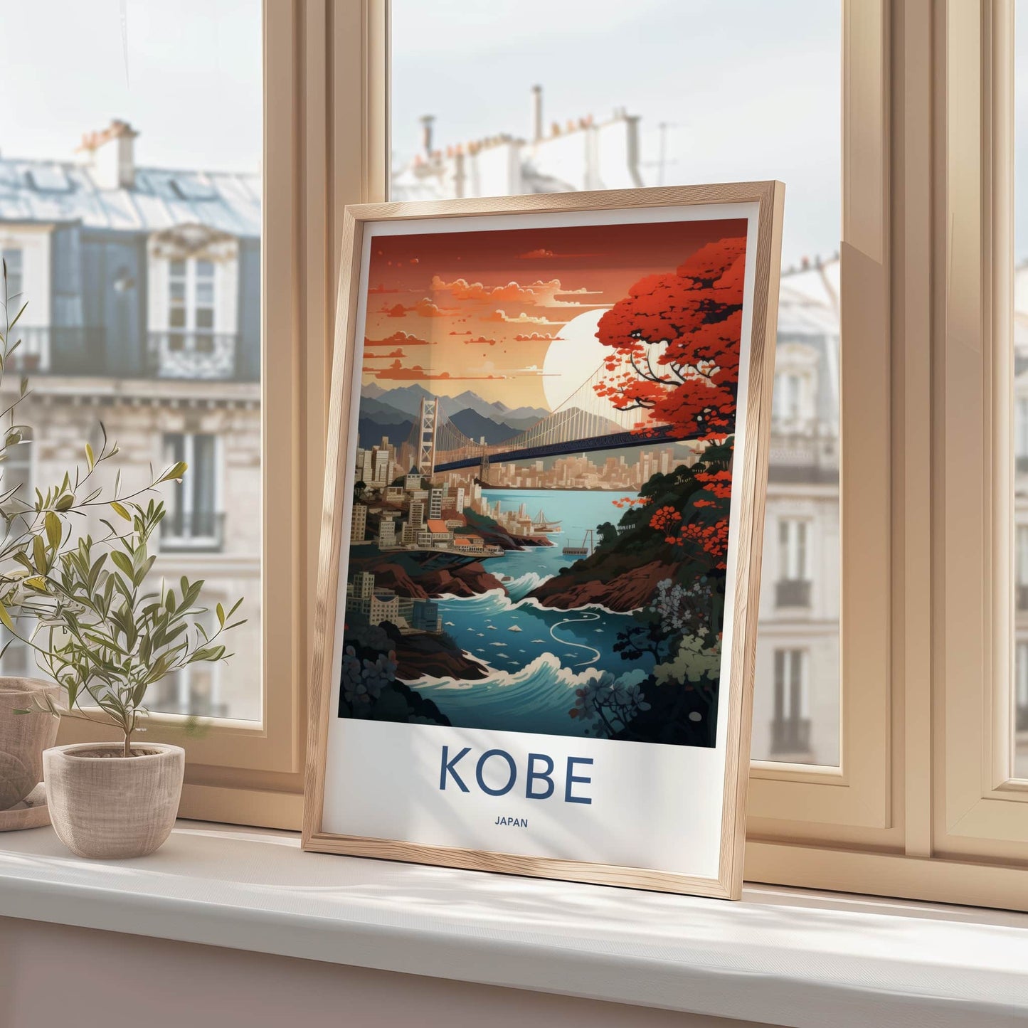 Kobe Poster - Japan Travel Art - Vibrant Bridge City Home Decor