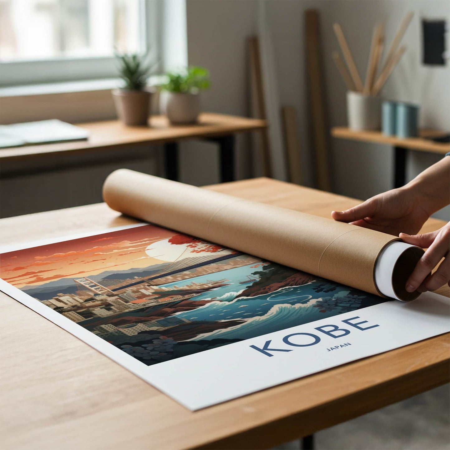 Kobe Poster - Japan Travel Art - Vibrant Bridge City Home Decor