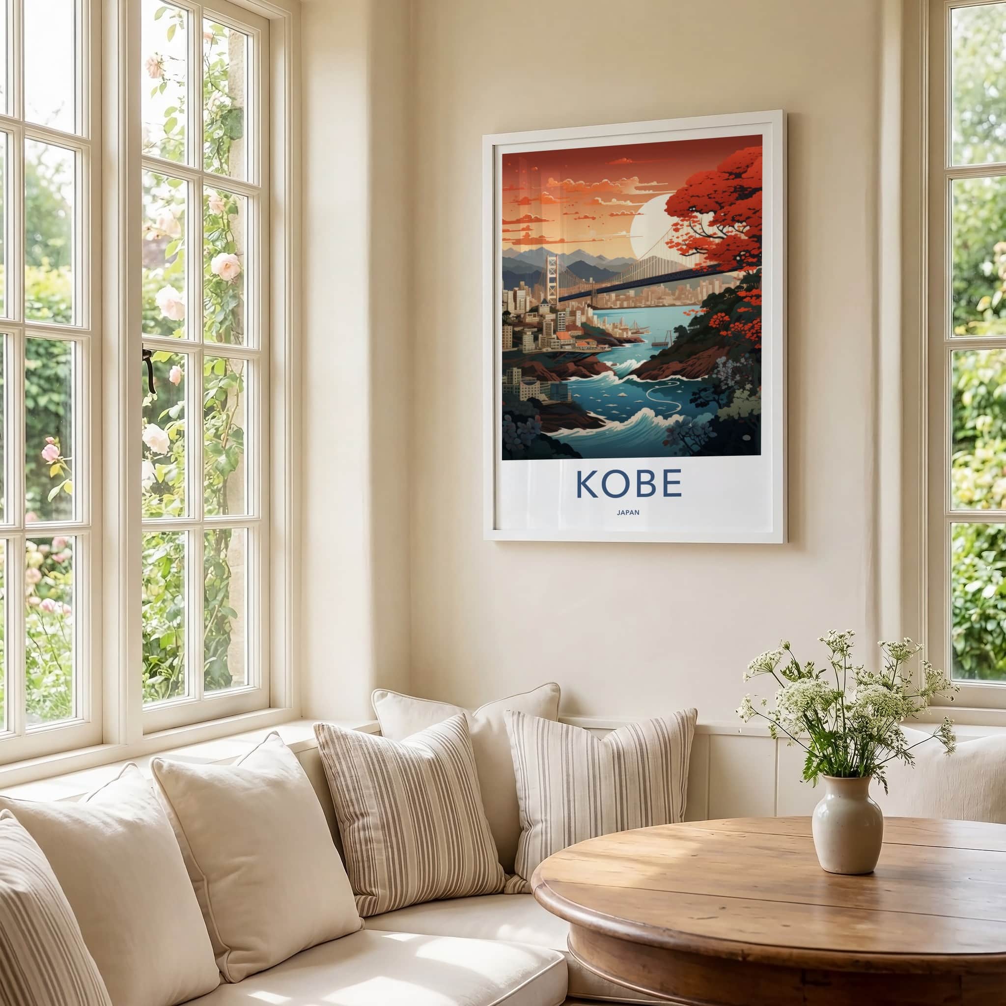 Kobe Poster - Japan Travel Art - Vibrant Bridge City Home Decor