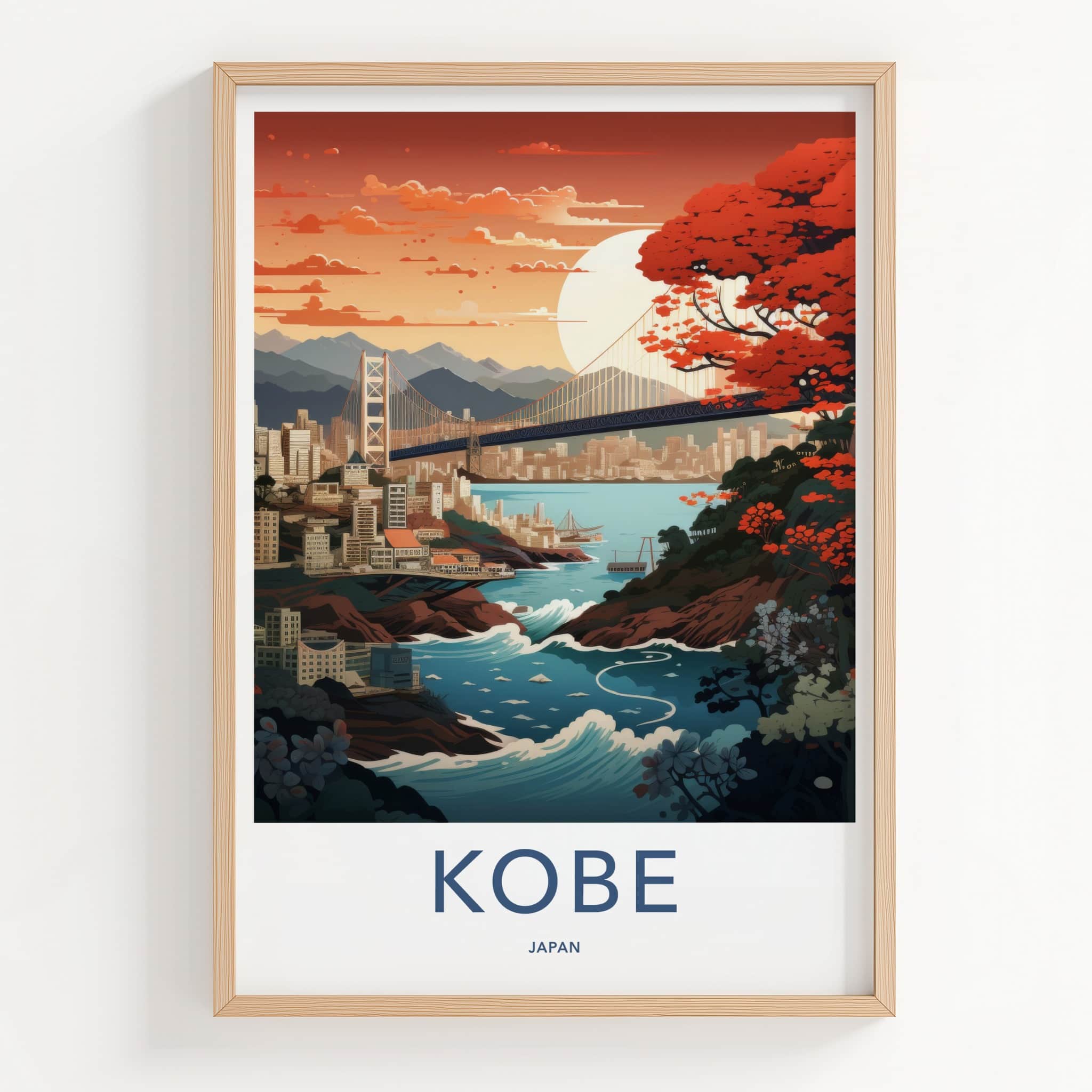Kobe Poster - Japan Travel Art - Vibrant Bridge City Home Decor