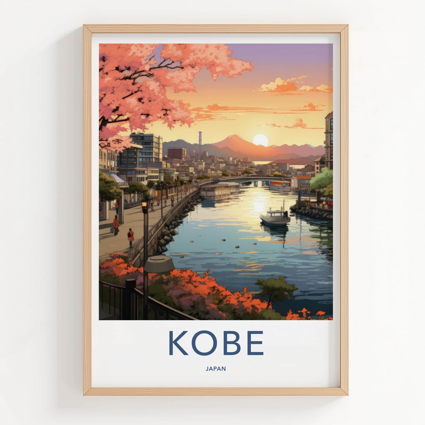 Kobe Poster - Japan Wall Art - Blossom City Panorama Home Decor