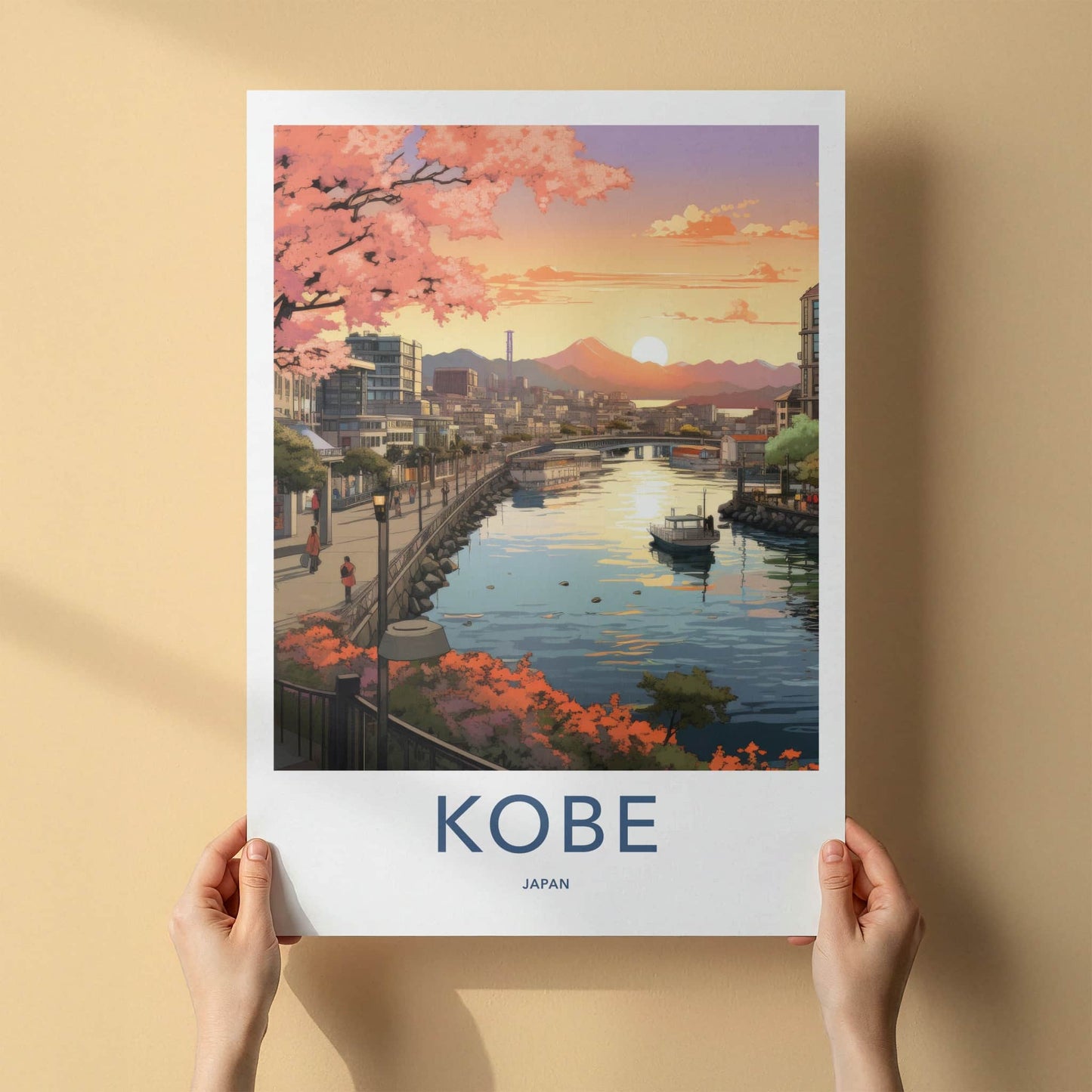 Kobe Poster - Japan Wall Art - Blossom City Panorama Home Decor