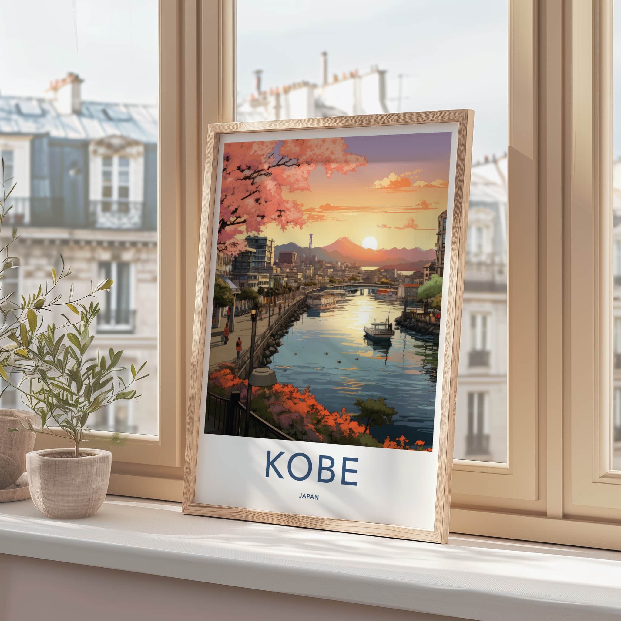 Kobe Poster - Japan Wall Art - Blossom City Panorama Home Decor