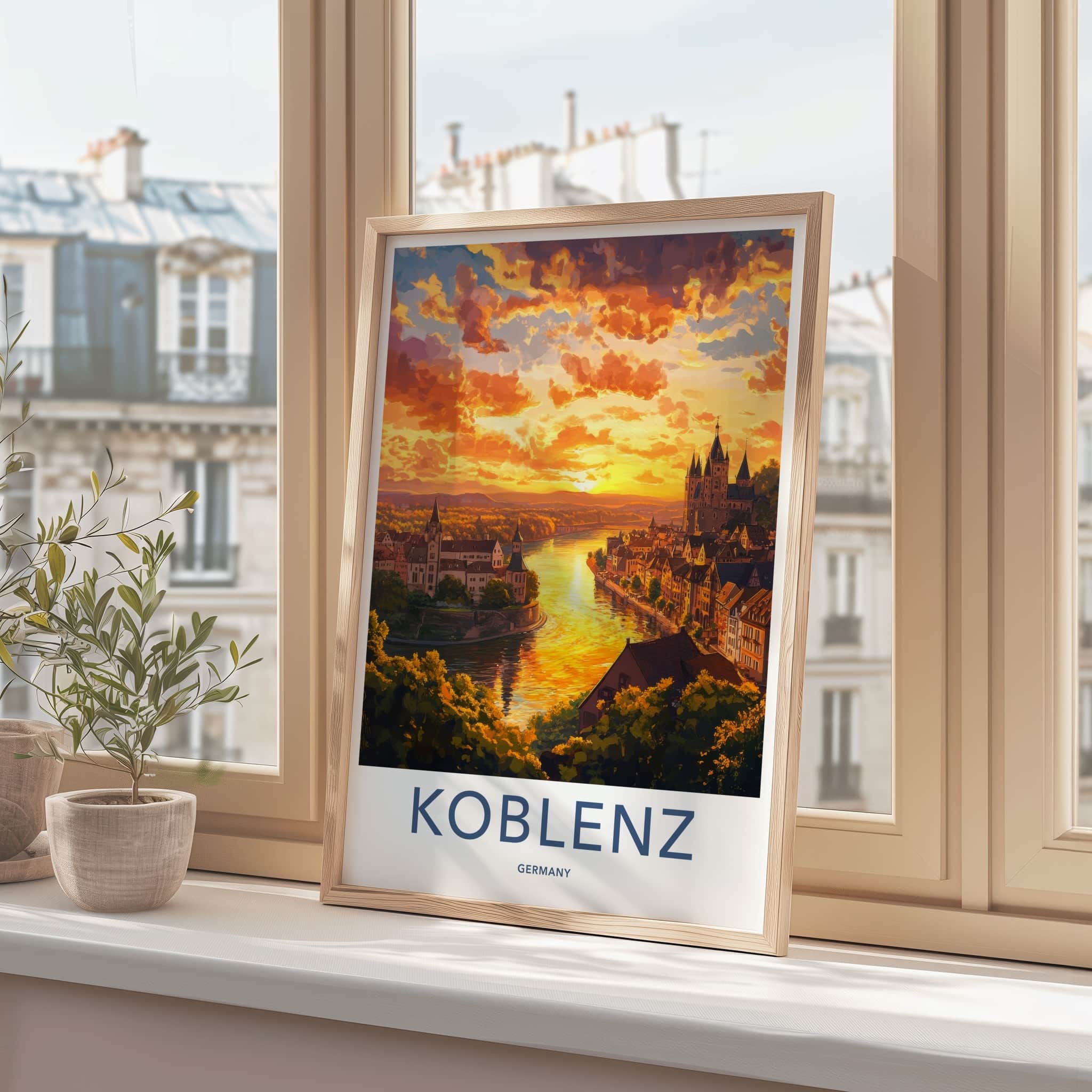 Koblenz Poster - Germany Framed Print - Vibrant City River Sunset Framed Decor