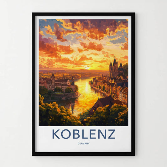 Koblenz Poster - Germany Framed Print - Vibrant City River Sunset Framed Decor