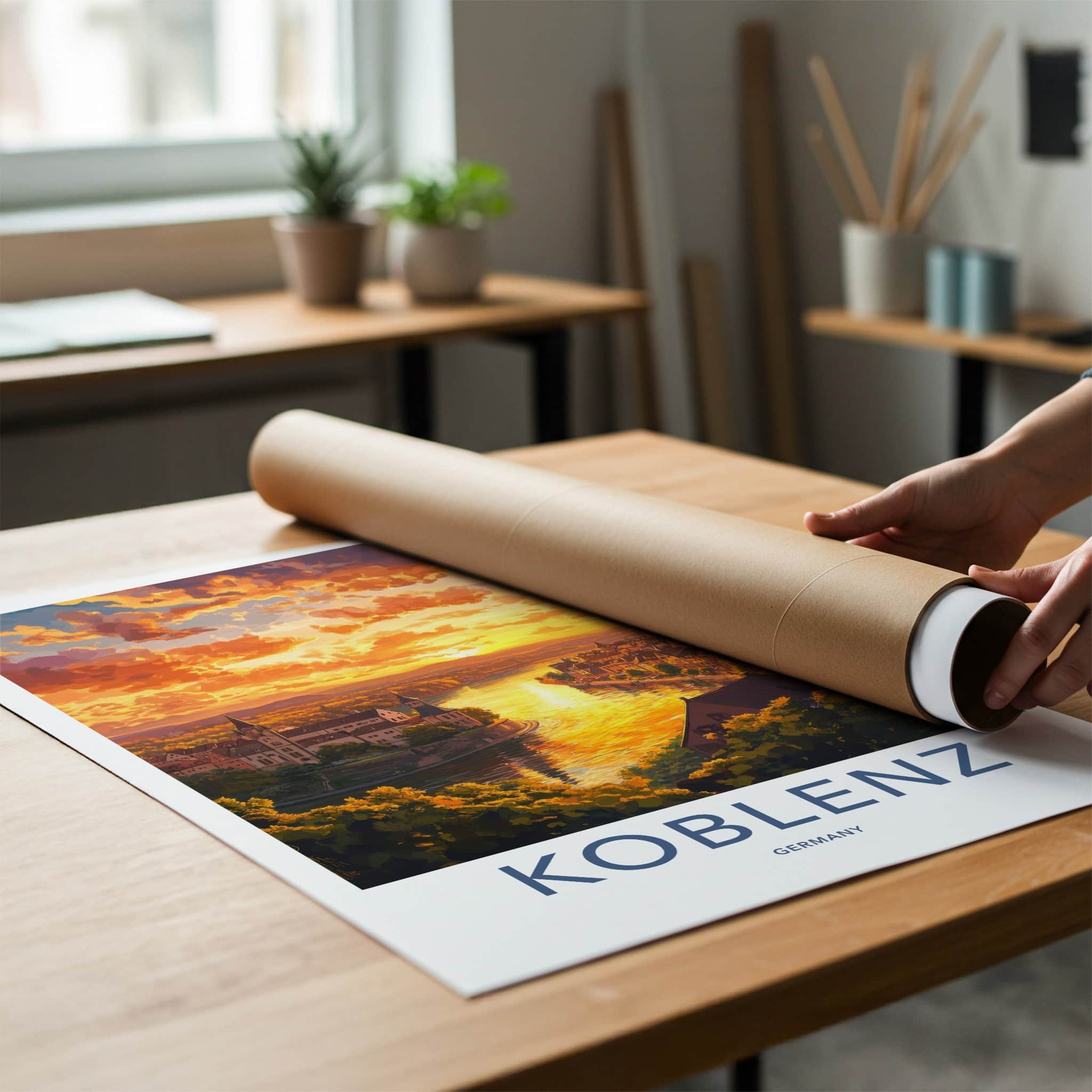 Koblenz Poster - Germany Framed Print - Vibrant City River Sunset Framed Decor