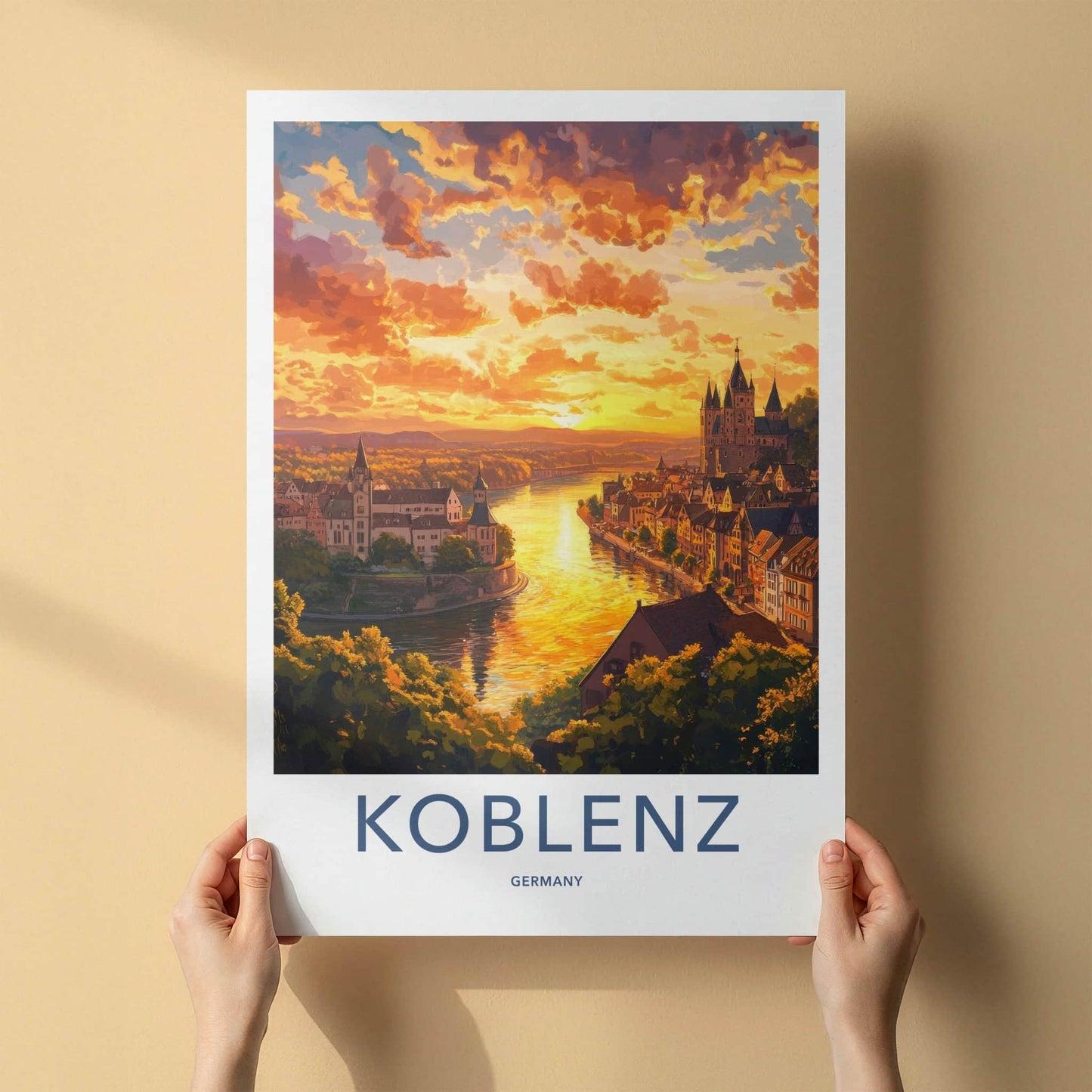 Koblenz Poster - Germany Framed Print - Vibrant City River Sunset Framed Decor