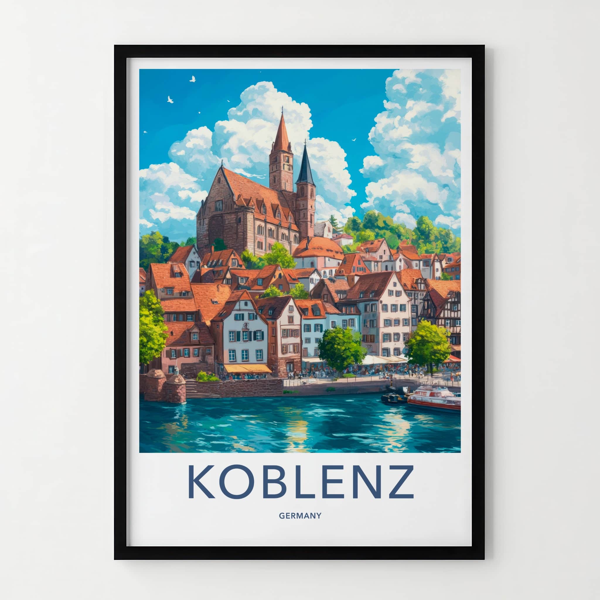 Koblenz Poster - Germany Travel Art - Historic Riverside Buildings Home Decor