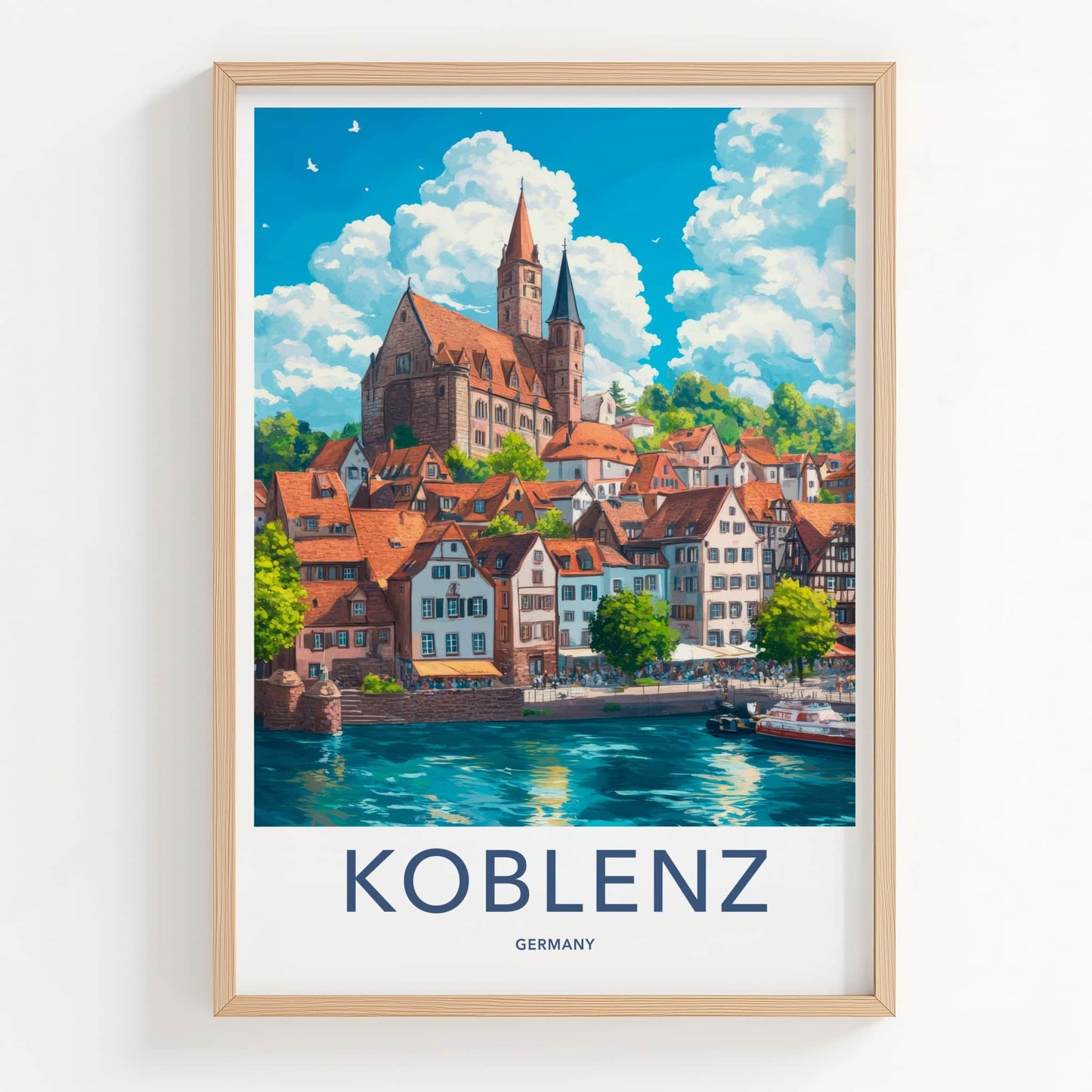 Koblenz Poster - Germany Travel Art - Historic Riverside Buildings Home Decor