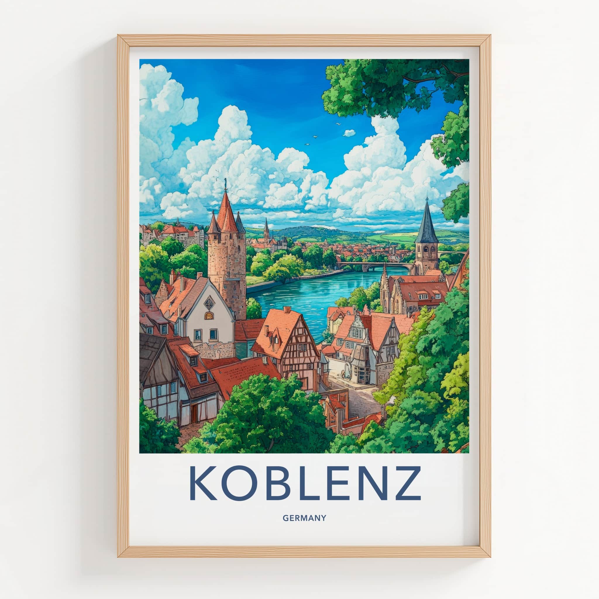 Koblenz Poster - Germany Travel Art - Riverside Medieval Town Home Decor