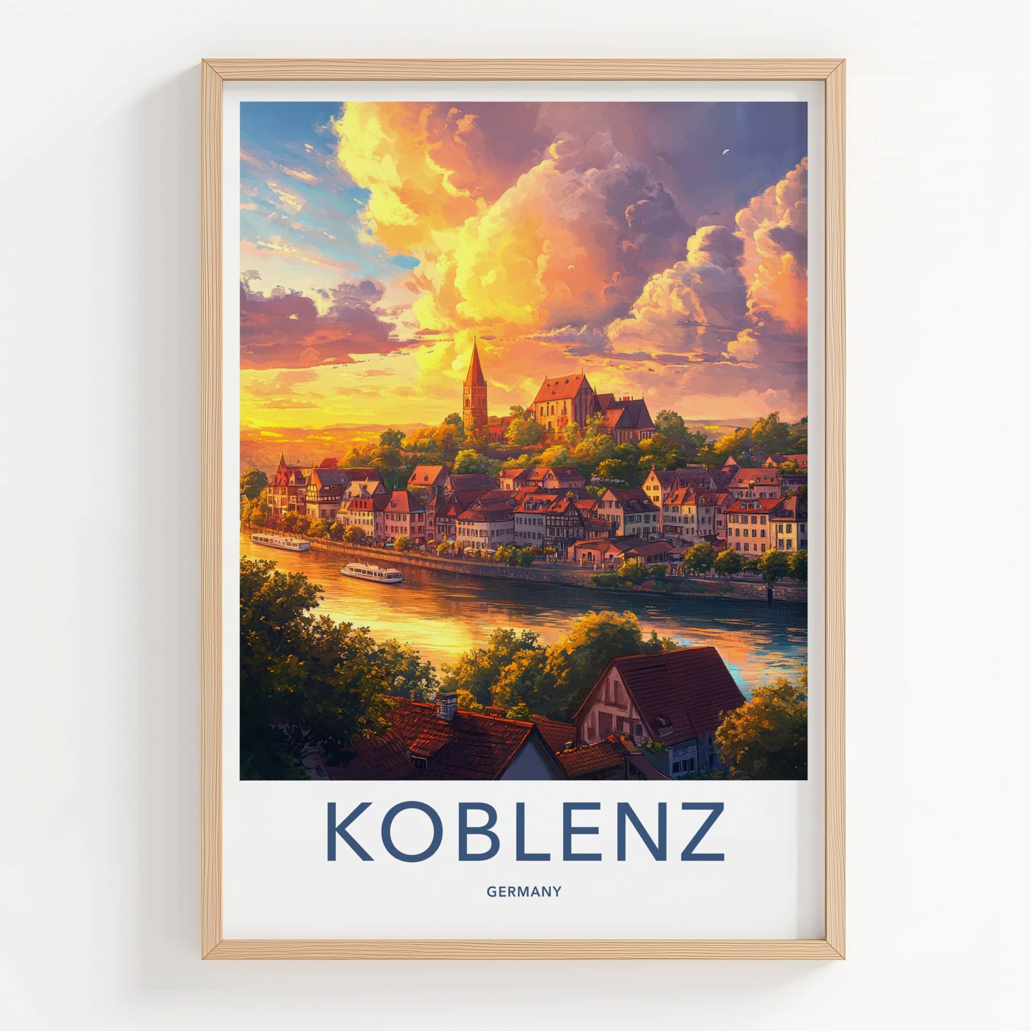 Koblenz Poster - Germany Travel Art - Riverside Town Sunset Home Decor