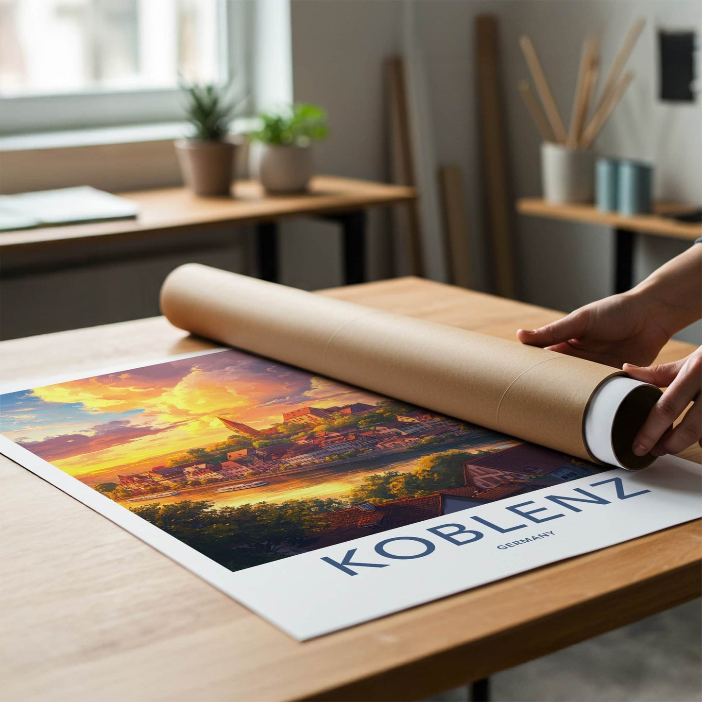 Koblenz Poster - Germany Travel Art - Riverside Town Sunset Home Decor