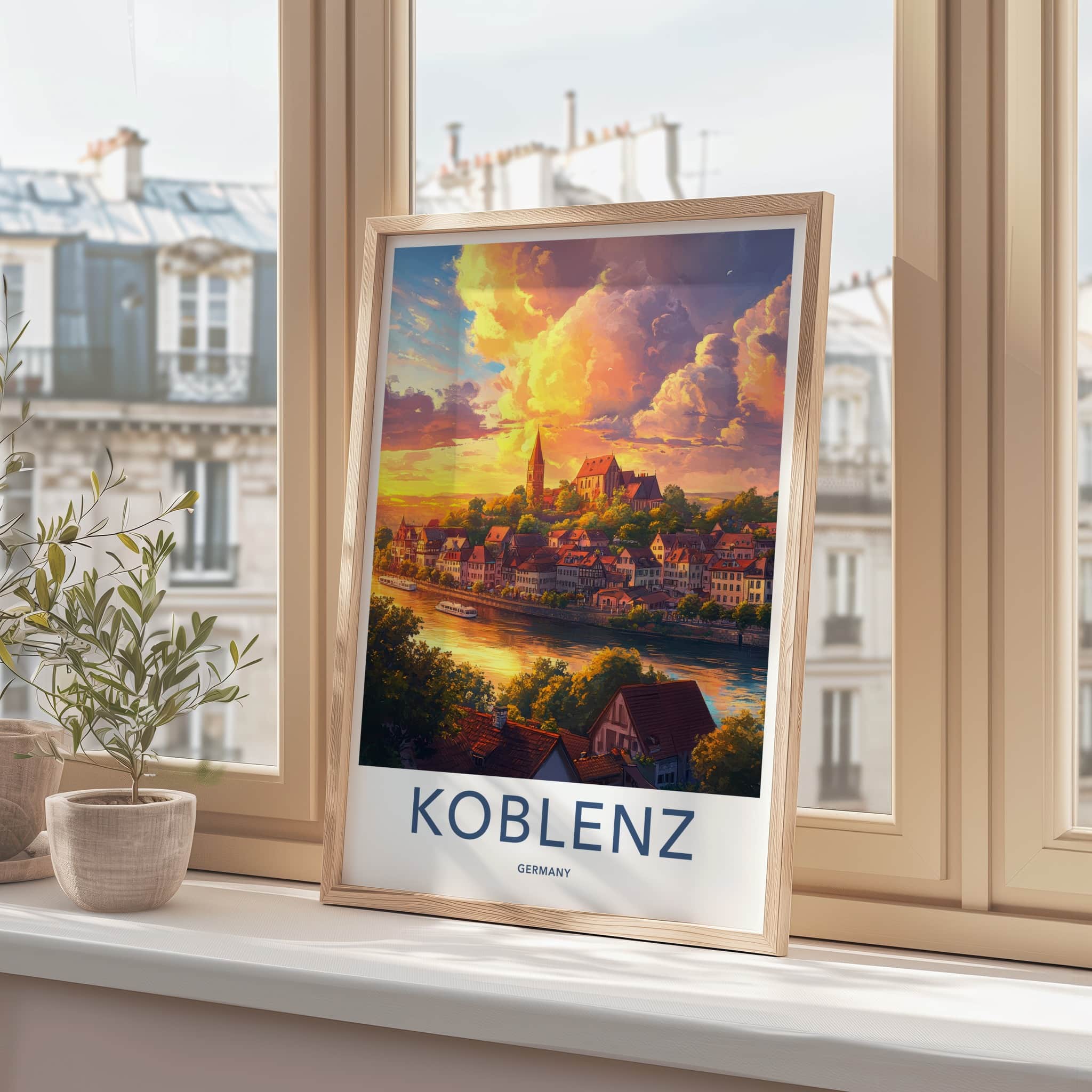 Koblenz Poster - Germany Travel Art - Riverside Town Sunset Home Decor