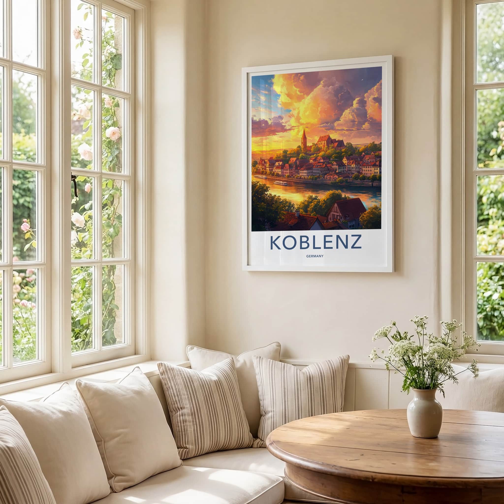 Koblenz Poster - Germany Travel Art - Riverside Town Sunset Home Decor