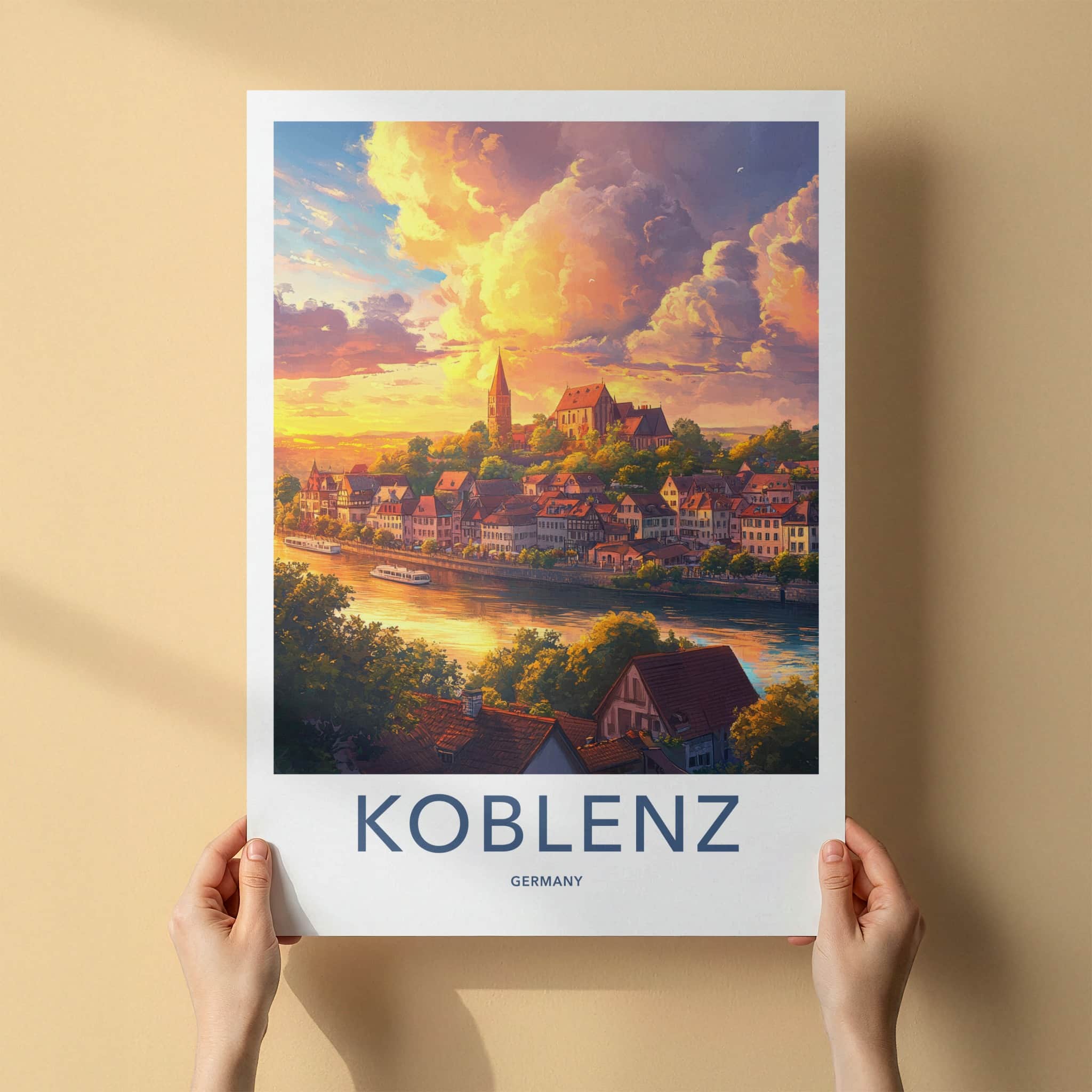 Koblenz Poster - Germany Travel Art - Riverside Town Sunset Home Decor