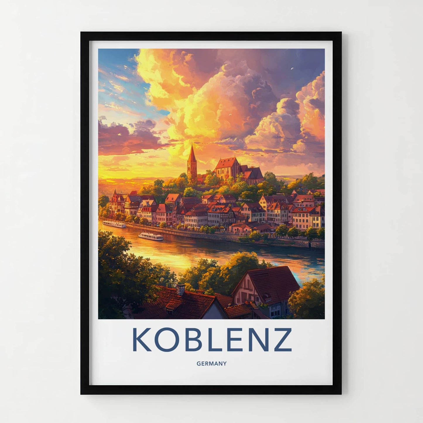 Koblenz Poster - Germany Travel Art - Riverside Town Sunset Home Decor