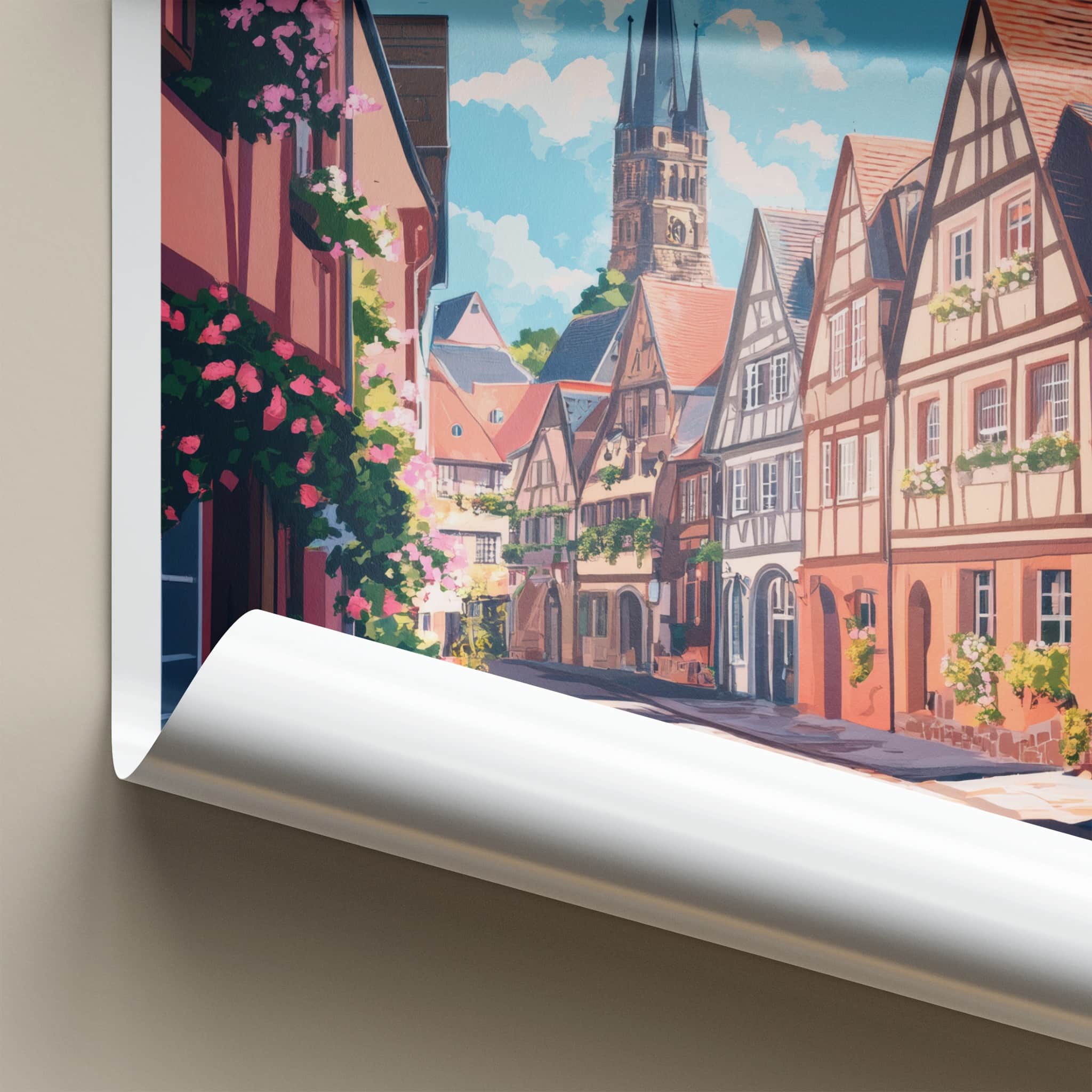 Koblenz Poster - Germany Travel Print - Historic Street Steeple Wall Decor