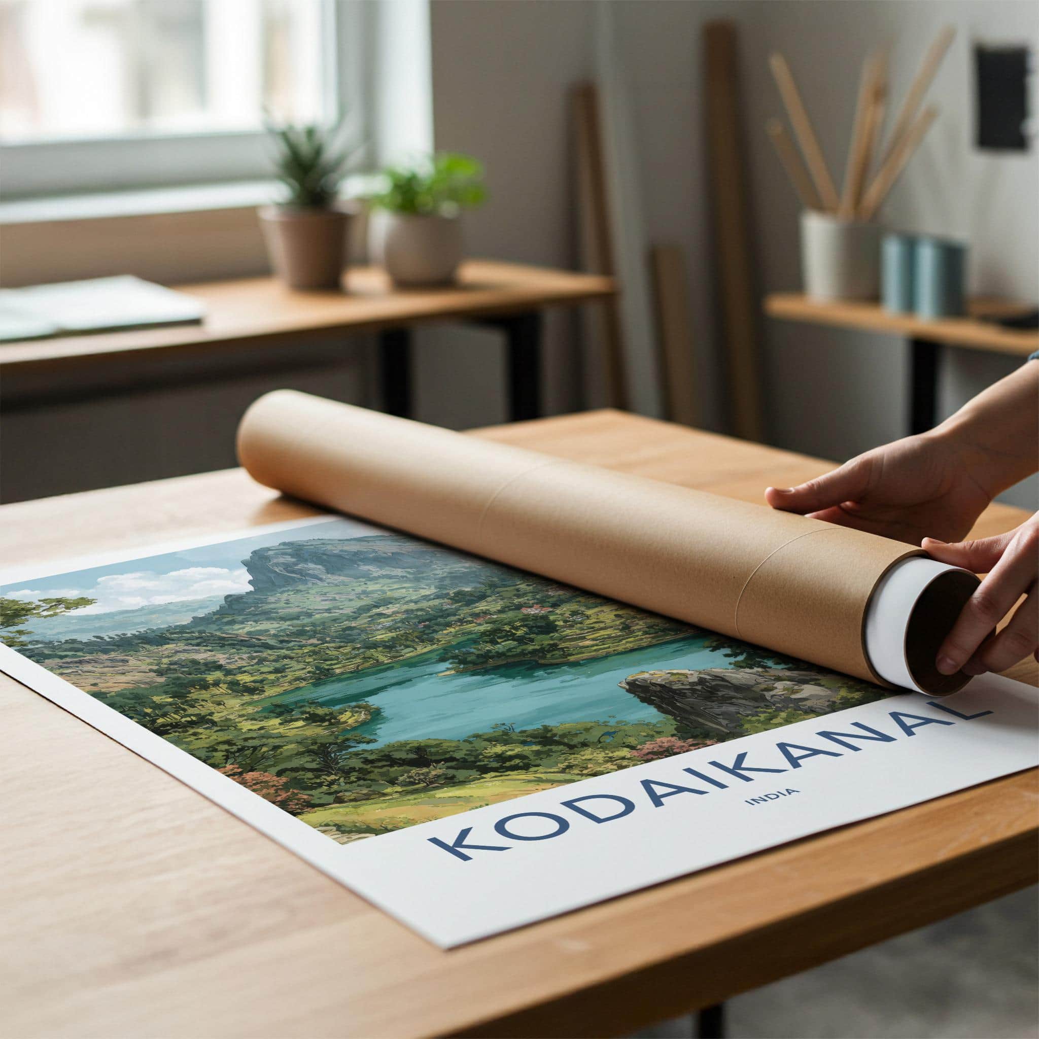Kodaikanal Poster - India Travel Art - Tamil Nadu Mountain Lake Home Decor
