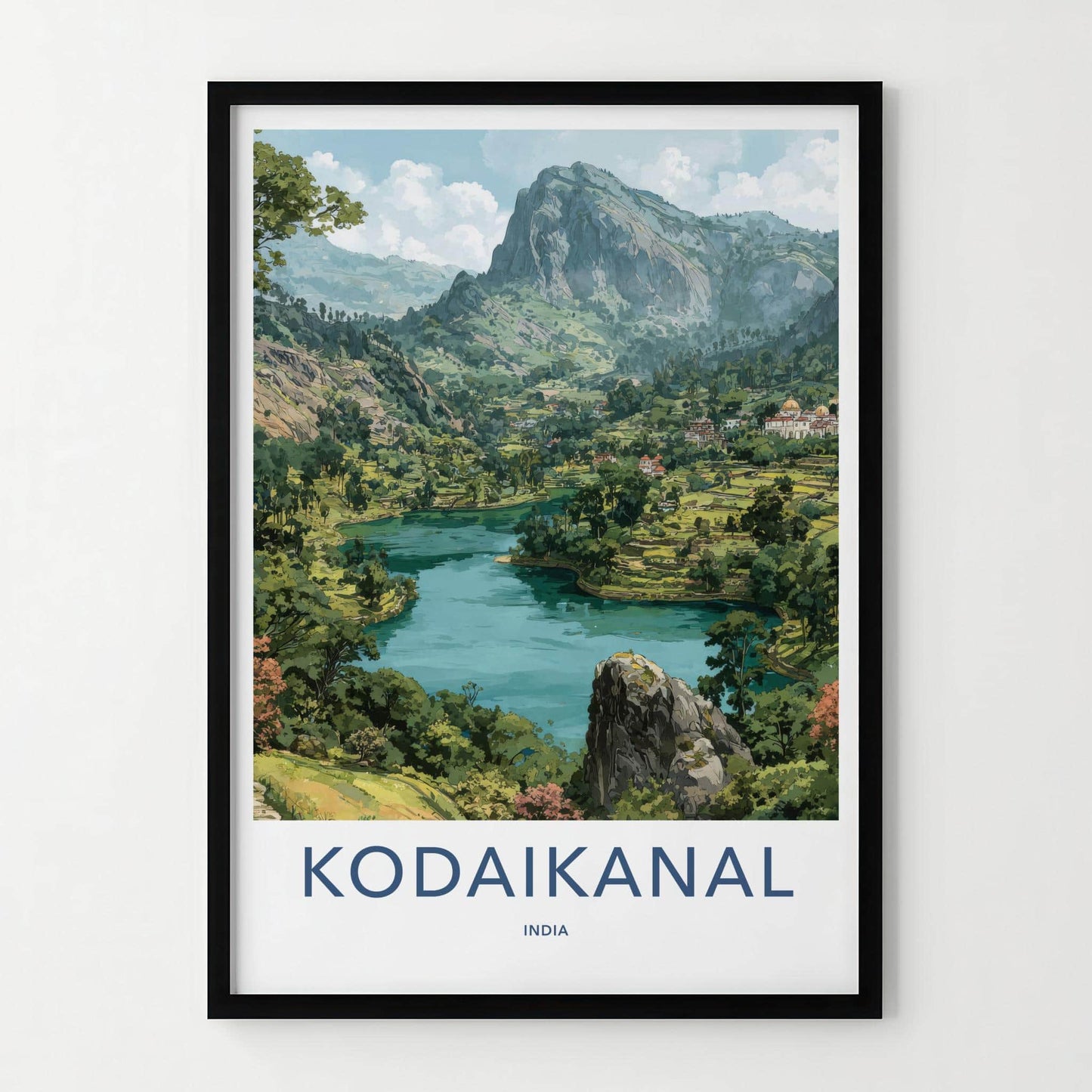 Kodaikanal Poster - India Travel Art - Tamil Nadu Mountain Lake Home Decor