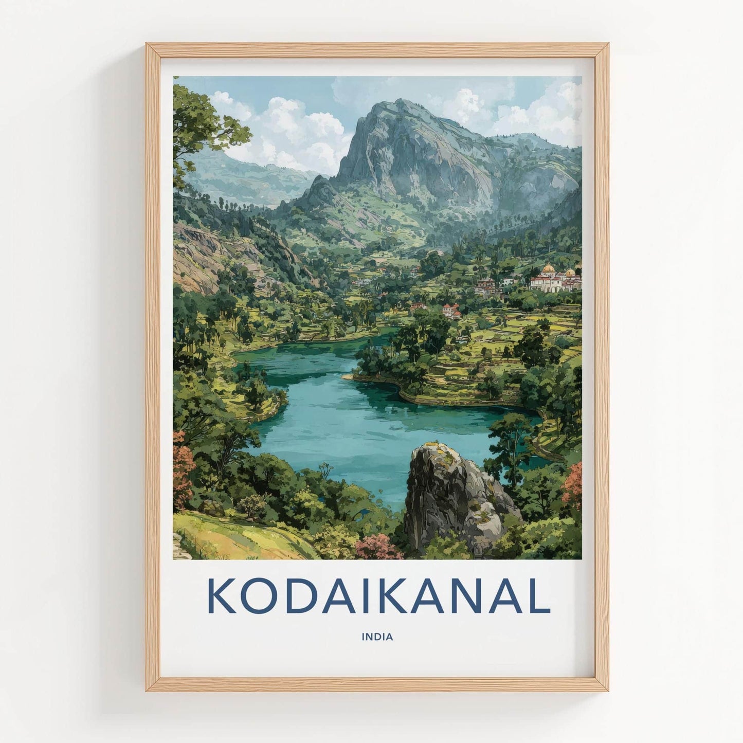 Kodaikanal Poster - India Travel Art - Tamil Nadu Mountain Lake Home Decor
